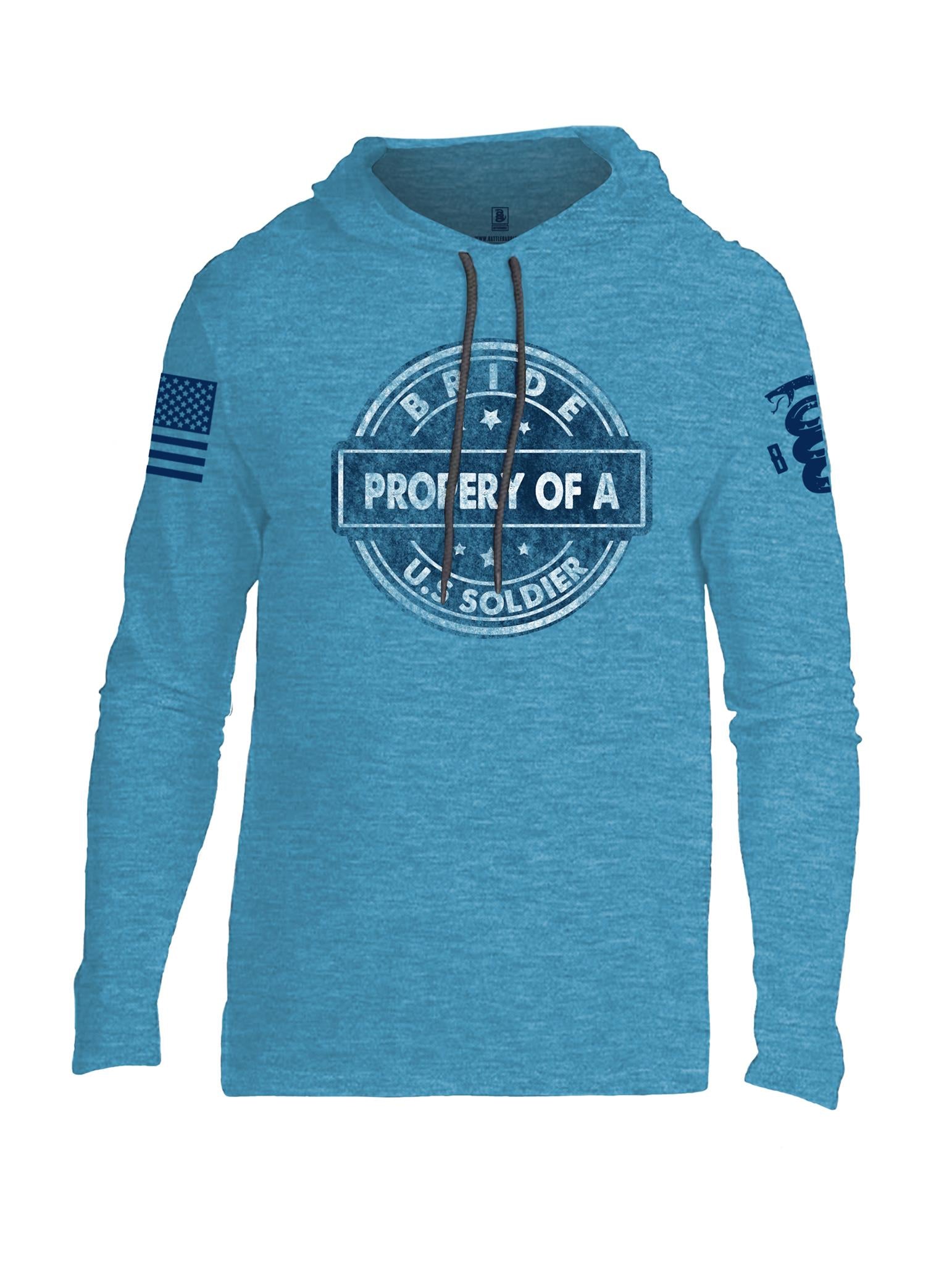 Battleraddle Bride Property Of A U.S. Soldier Blue Sleeve Print Mens Thin Cotton Lightweight Hoodie