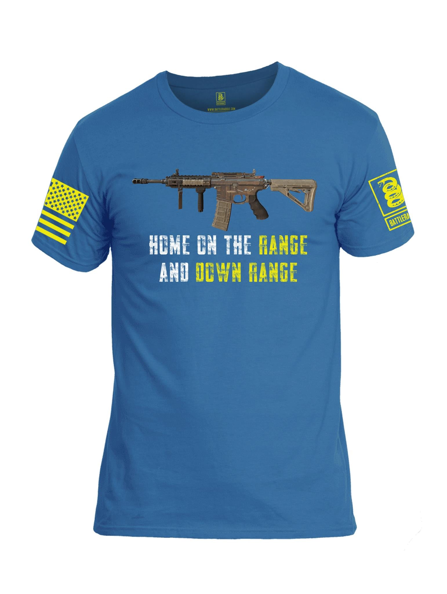 Battleraddle Home On The Range And Down Range V2 Yellow Sleeve Print Mens Cotton Crew Neck T Shirt