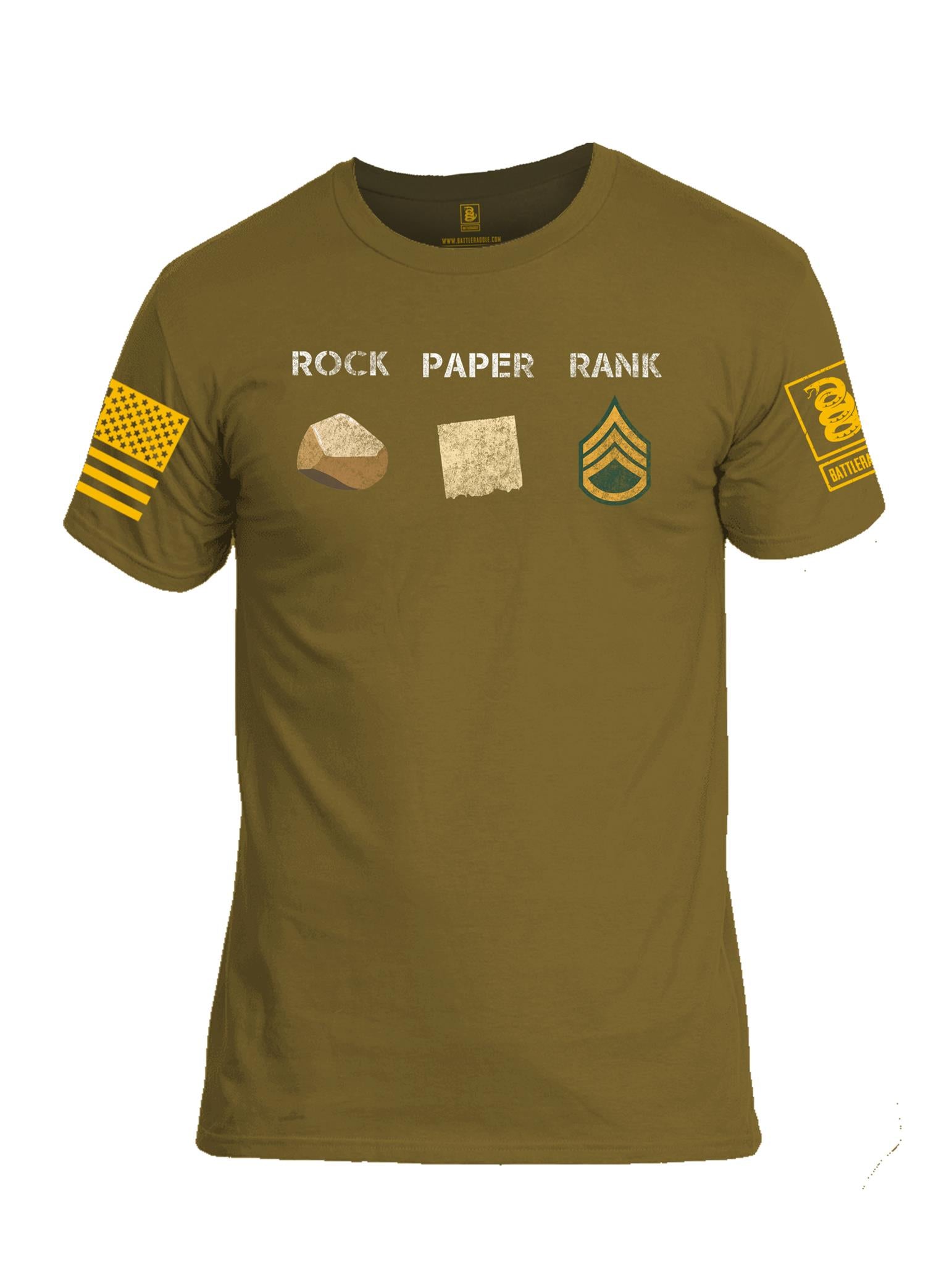 Battleraddle Rock Paper Rank Gold Sleeve Print Mens Cotton Crew Neck T Shirt