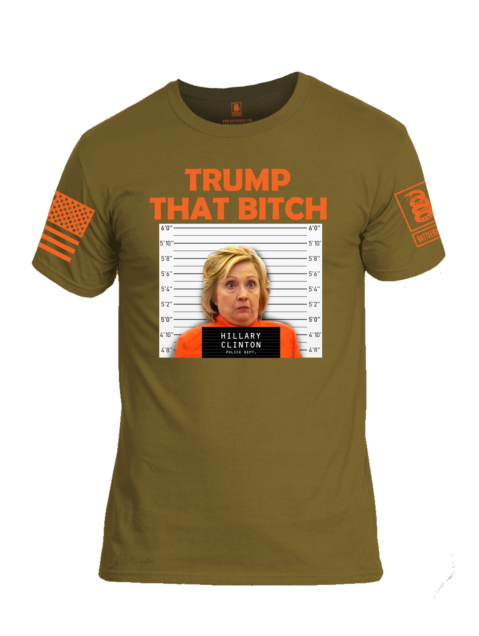 Battleraddle Trump That Bitch Orange Sleeve Print Mens Cotton Crew Neck T Shirt