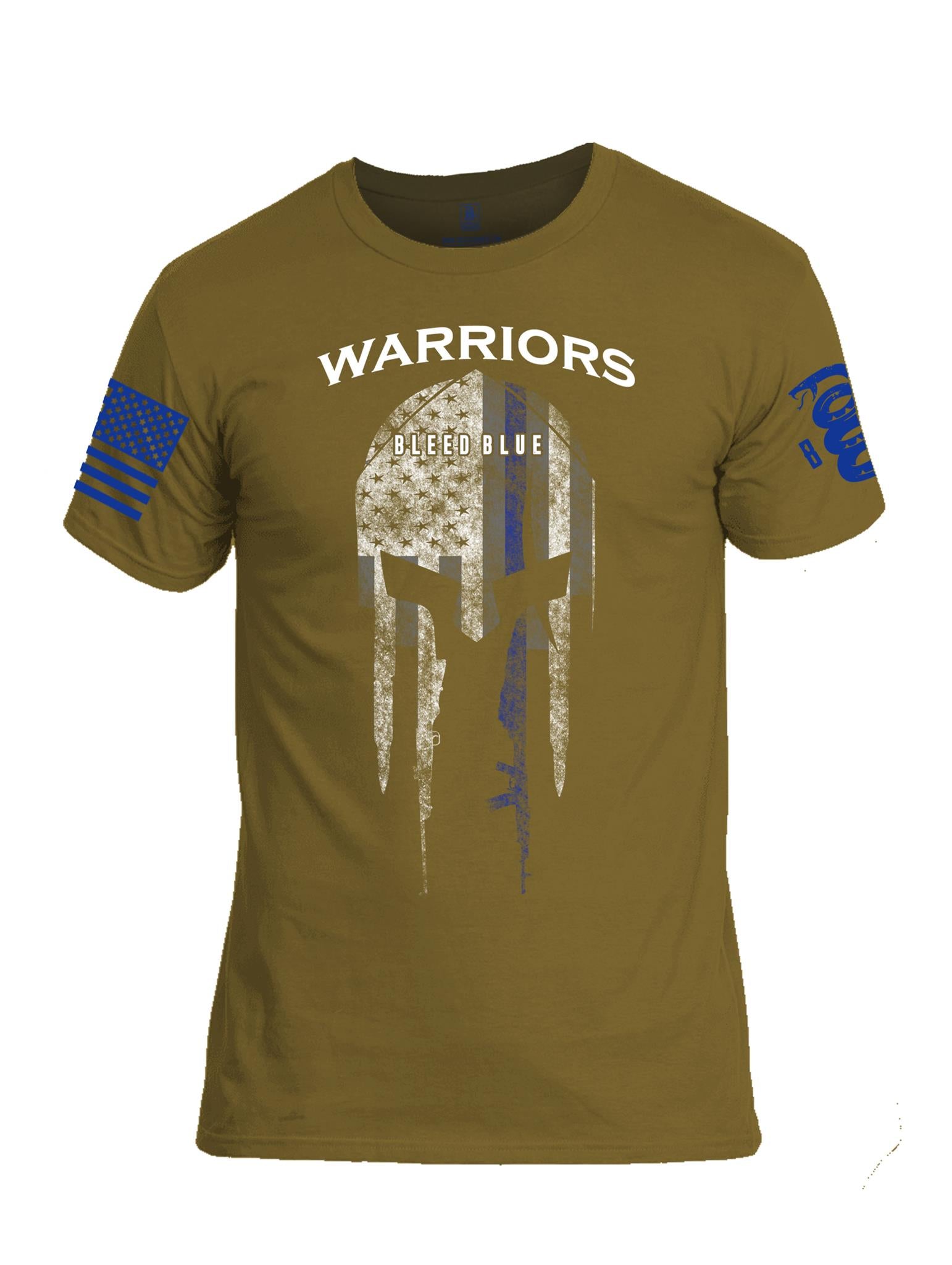 Battleraddle Warriors Bleed Blue Line Blue Sleeve Print Mens Cotton Crew Neck T Shirt