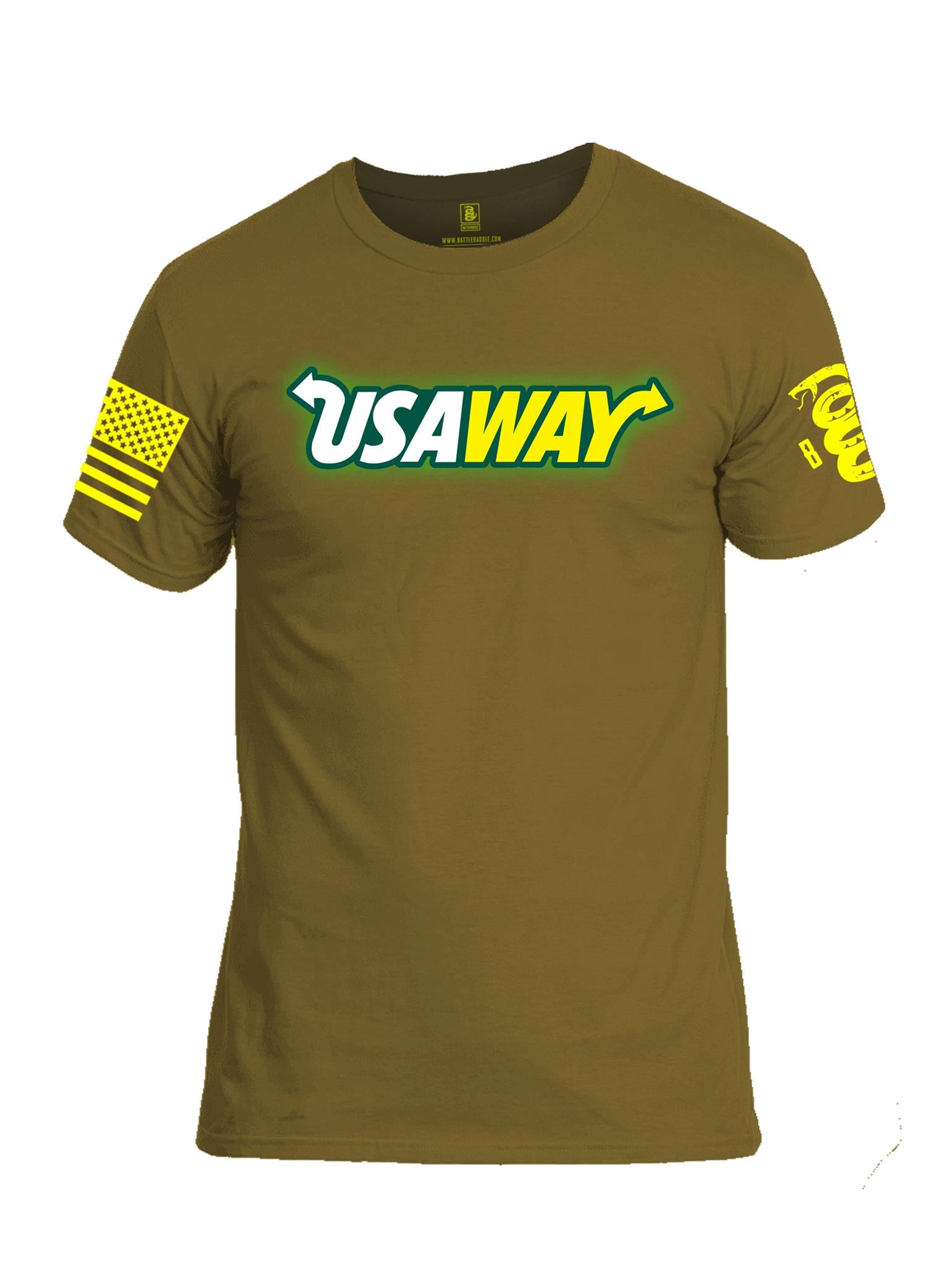 Battleraddle USAWAY Yellow Sleeve Print Mens Crew Neck Cotton T Shirt