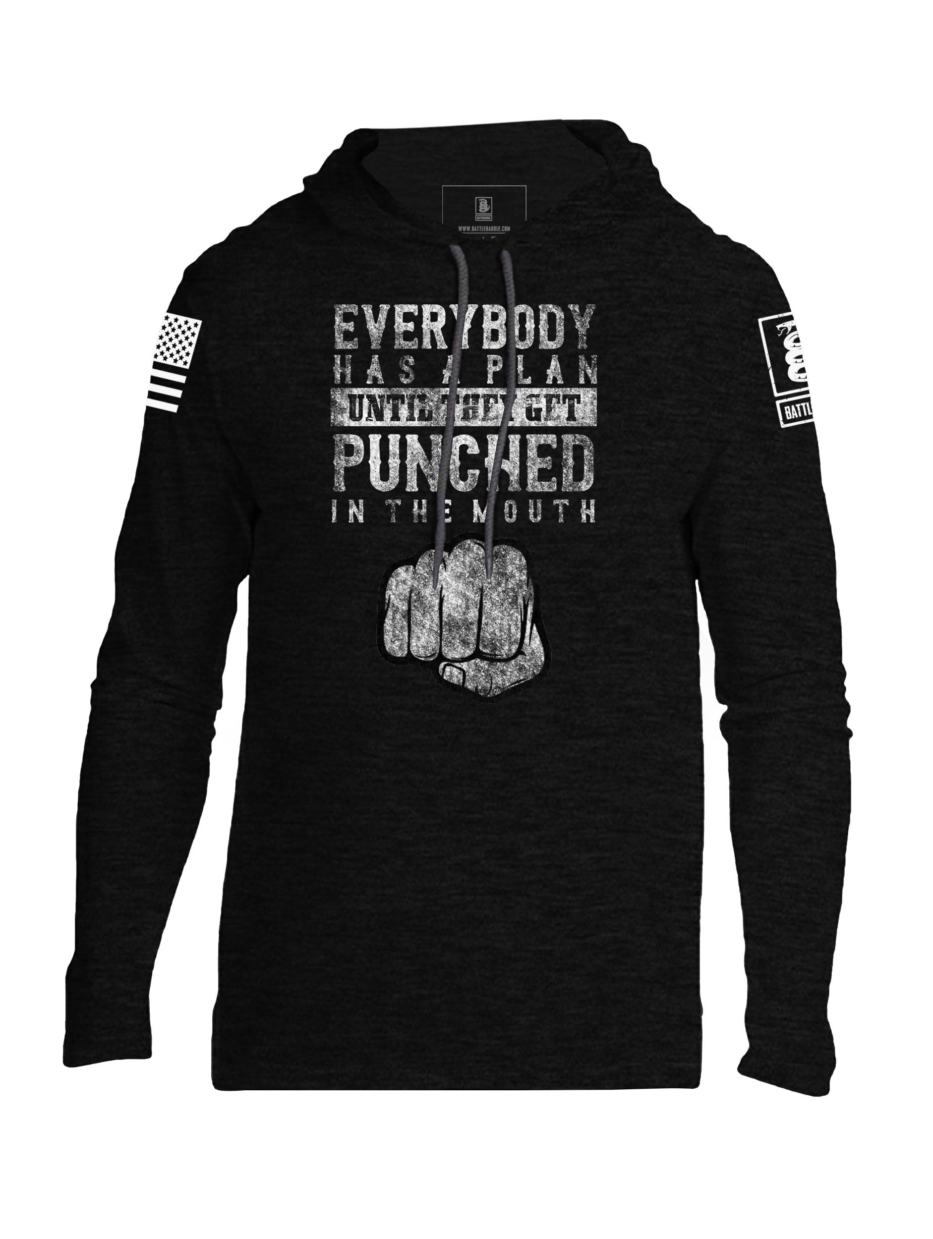 Battleraddle Everybody Has A Plan Until They Get Punched In The Mouth White Sleeve Print Mens Thin Cotton Lightweight Hoodie