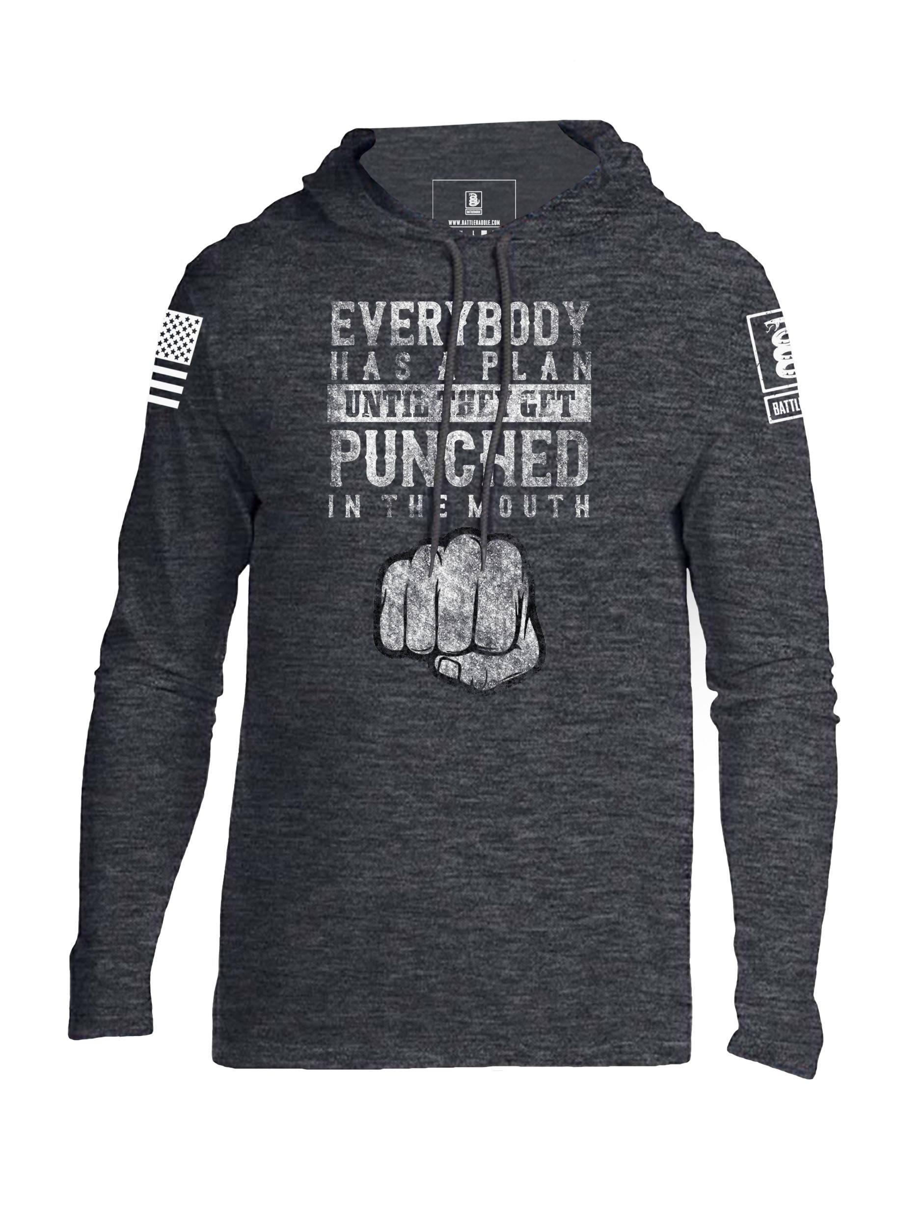 Battleraddle Everybody Has A Plan Until They Get Punched In The Mouth White Sleeve Print Mens Thin Cotton Lightweight Hoodie