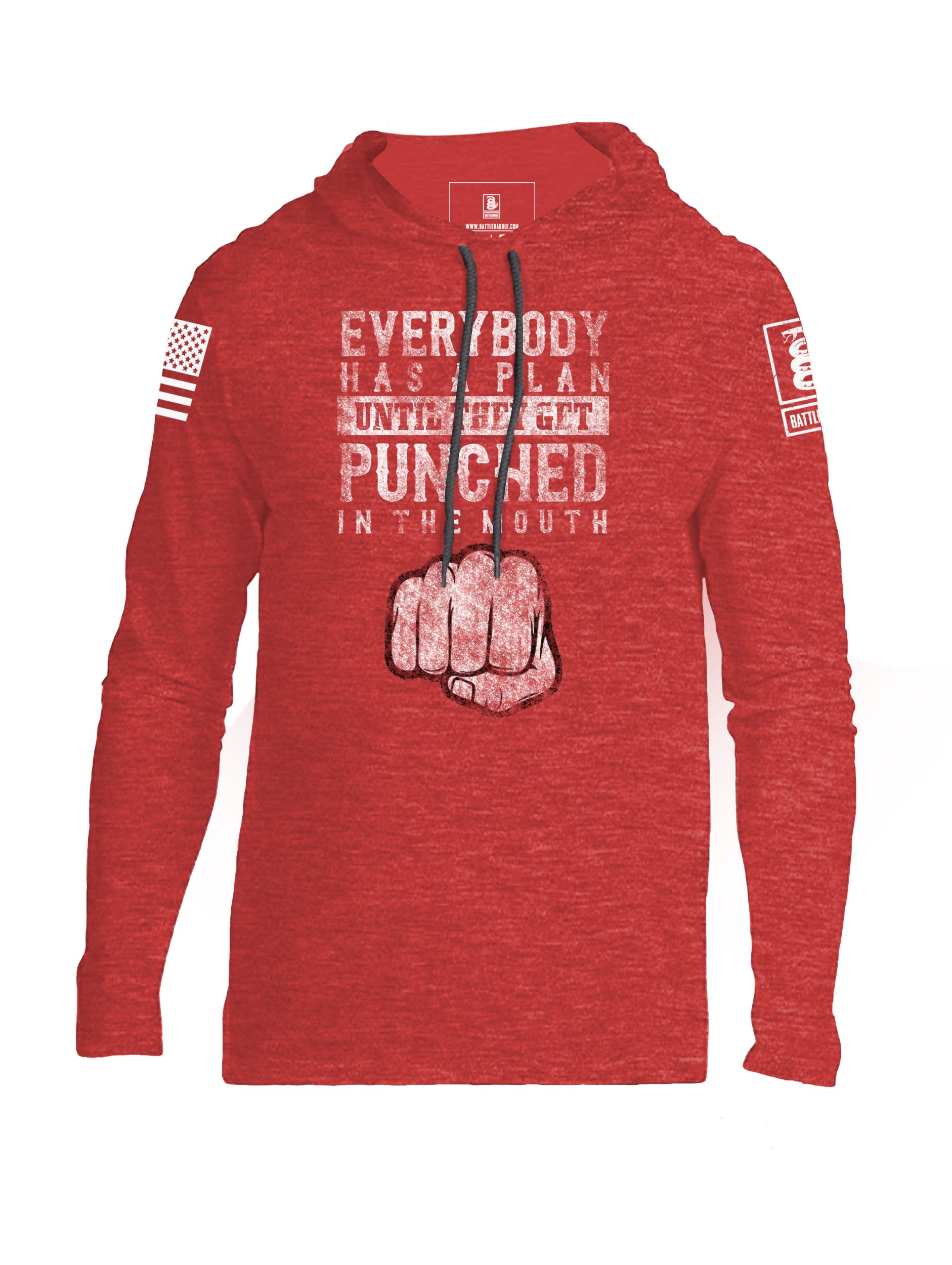 Battleraddle Everybody Has A Plan Until They Get Punched In The Mouth White Sleeve Print Mens Thin Cotton Lightweight Hoodie