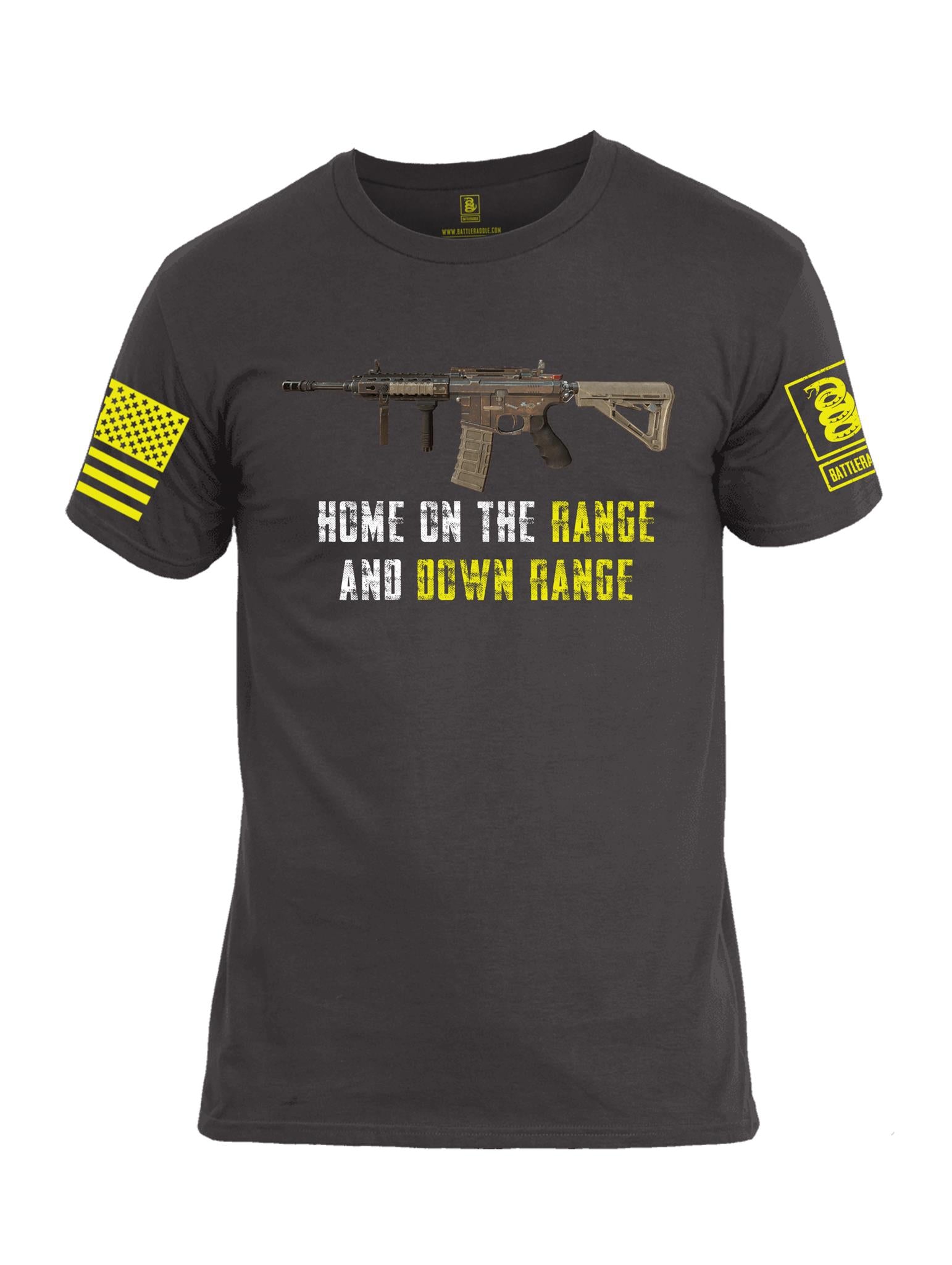 Battleraddle Home On The Range And Down Range V2 Yellow Sleeve Print Mens Cotton Crew Neck T Shirt