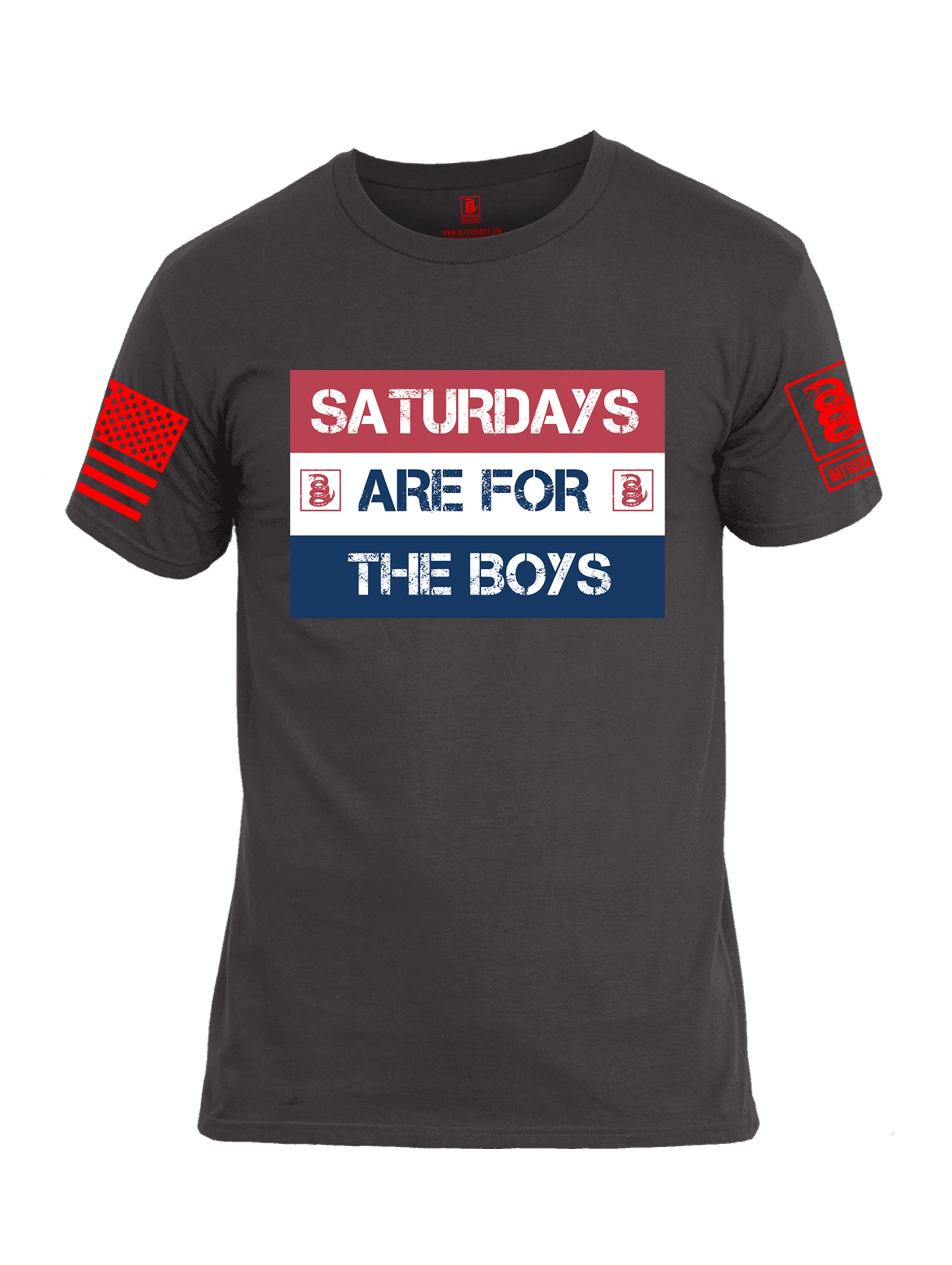 Battleraddle Saturdays Are For The Boys Red Sleeve Print Mens Cotton Crew Neck T Shirt