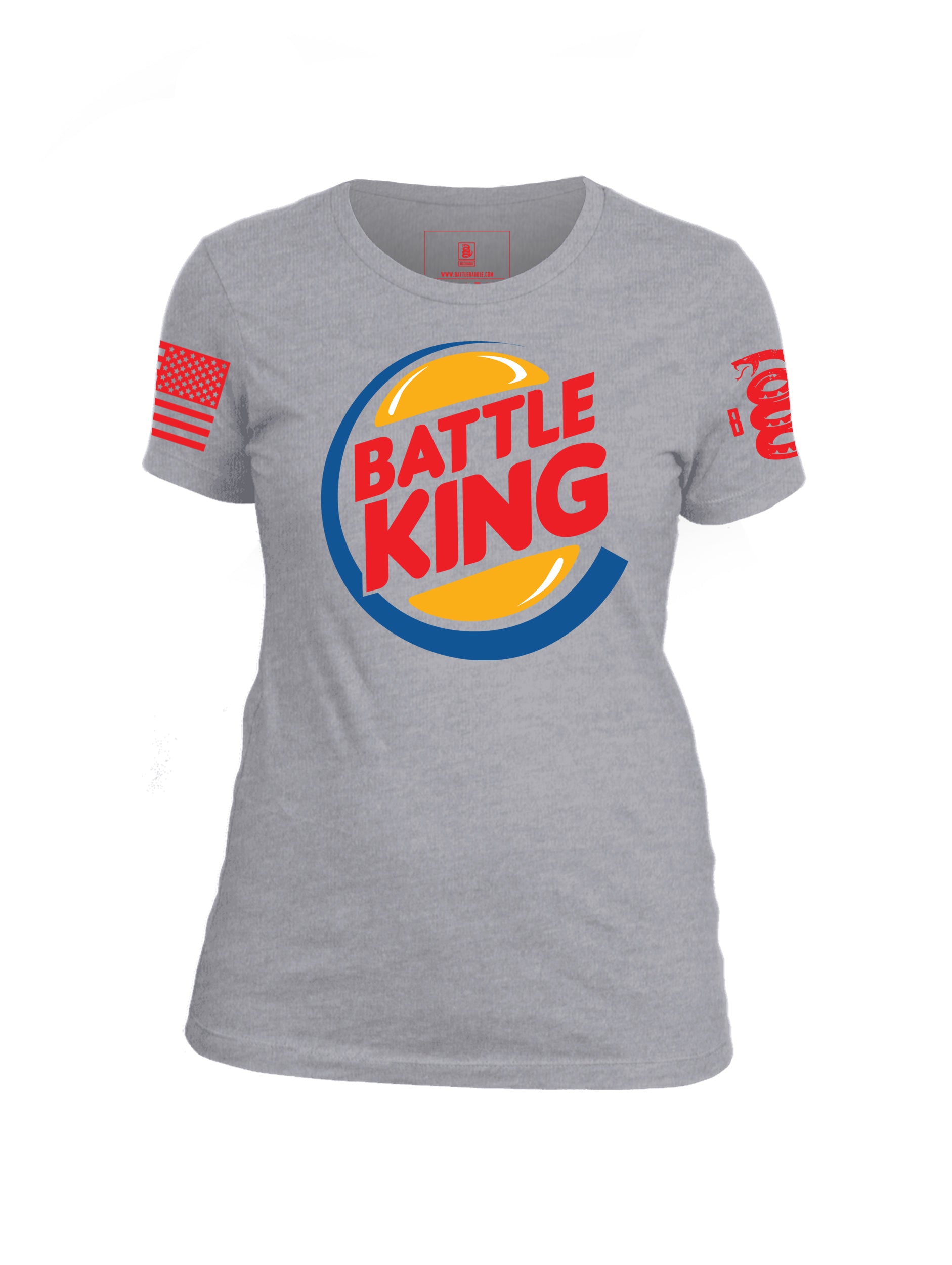 Battleraddle Battle King Red Sleeve Print Womens Cotton Crew Neck T Shirt