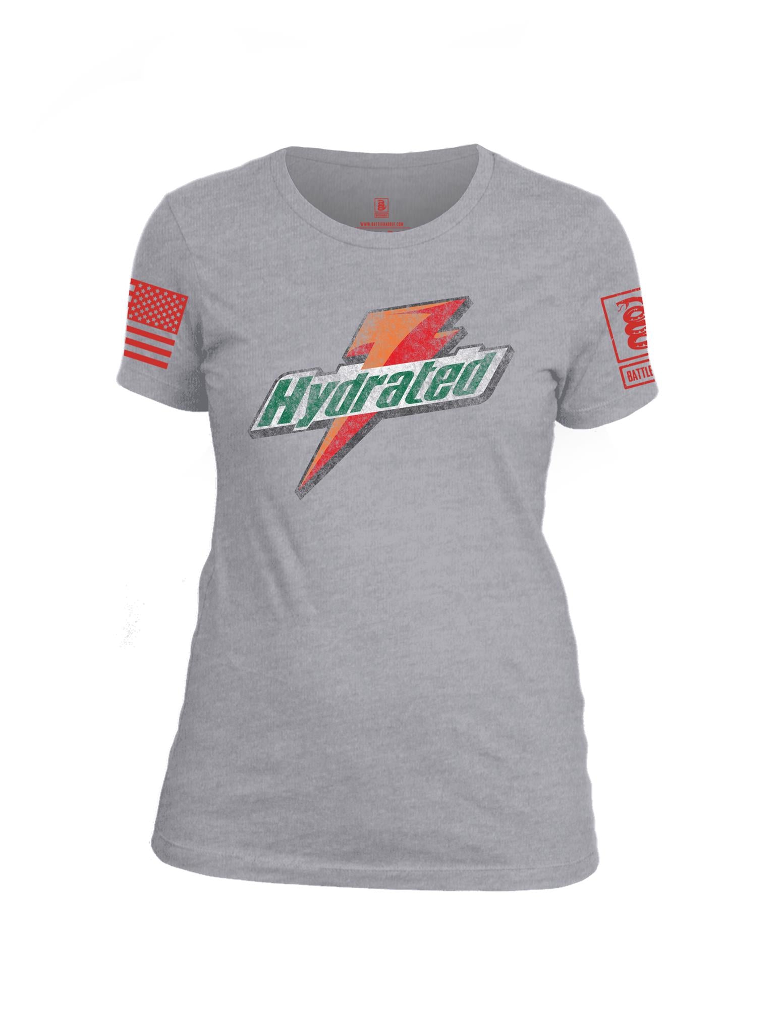 Battleraddle Hydrated Red Sleeve Print V2 Womens Cotton Crew Neck T Shirt