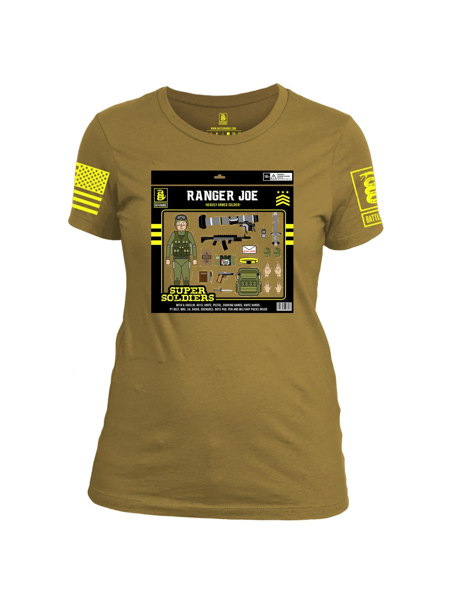 Battleraddle Ranger Joe Action Figure Super Soldiers Yellow Sleeve Print Womens Cotton Crew Neck T Shirt