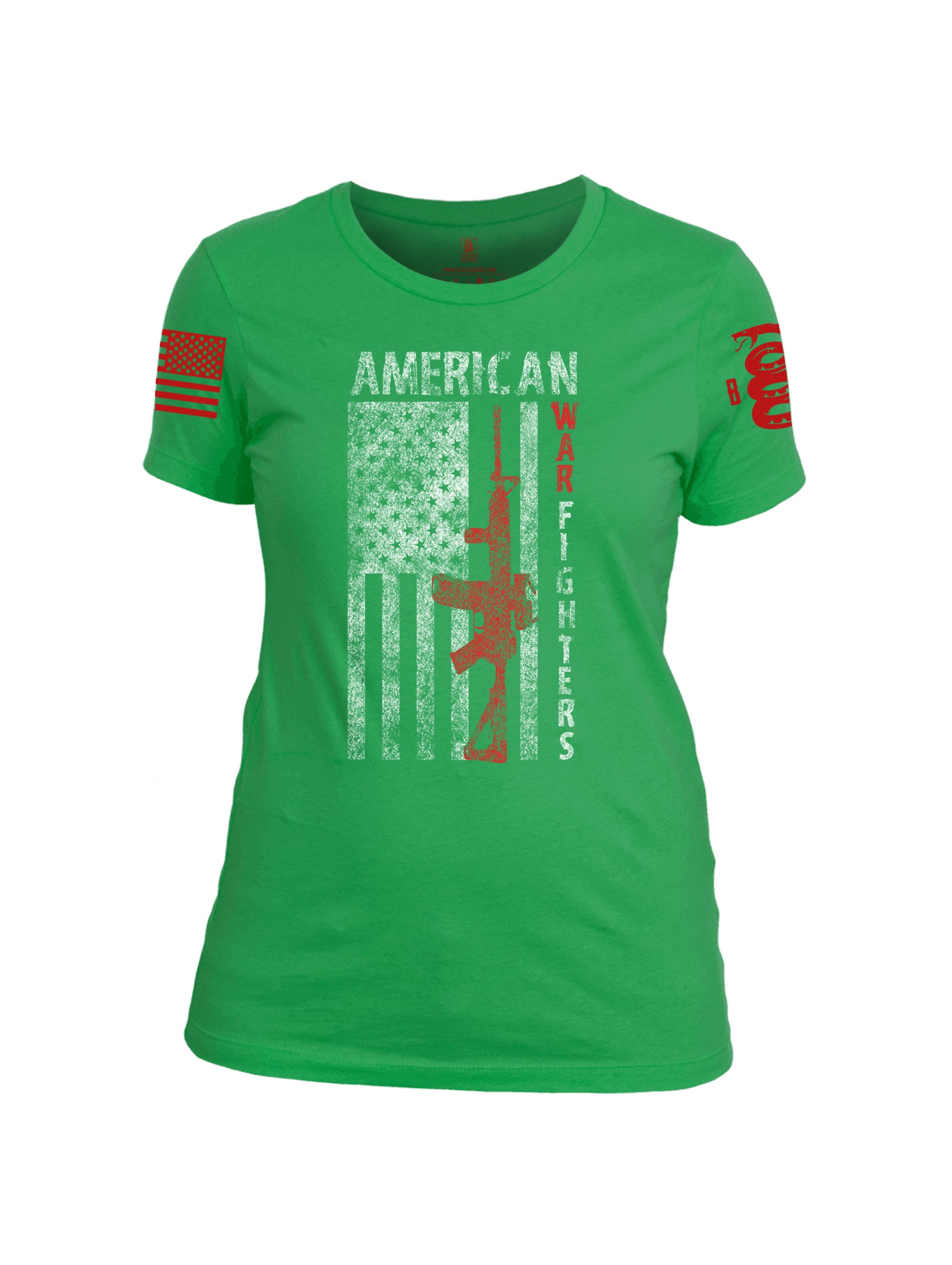 Battleraddle American War Fighters Red Sleeve Print Womens Cotton Crew Neck T Shirt