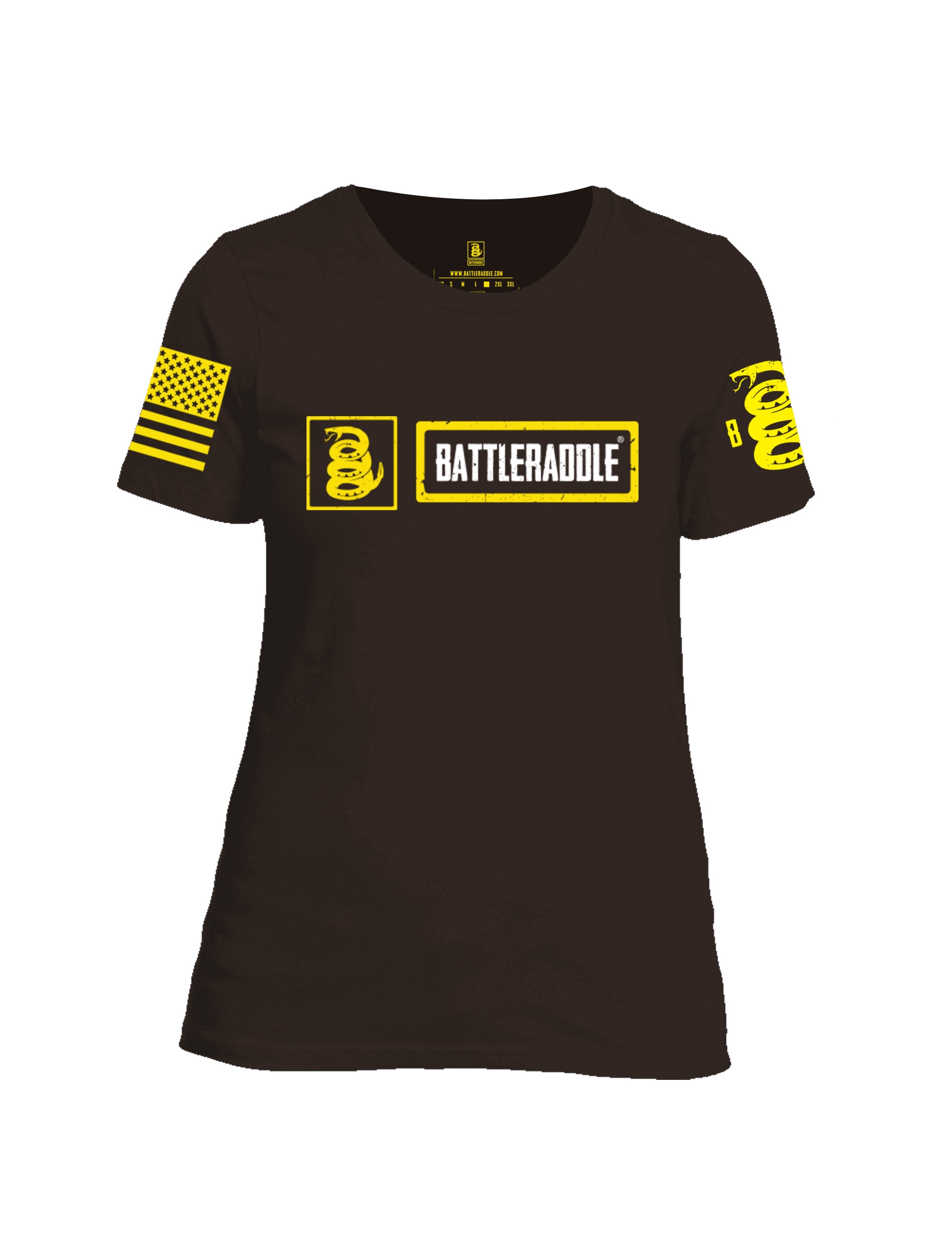 Battleraddle Original Logo Yellow Sleeve Print Womens Cotton Crew Neck T Shirt