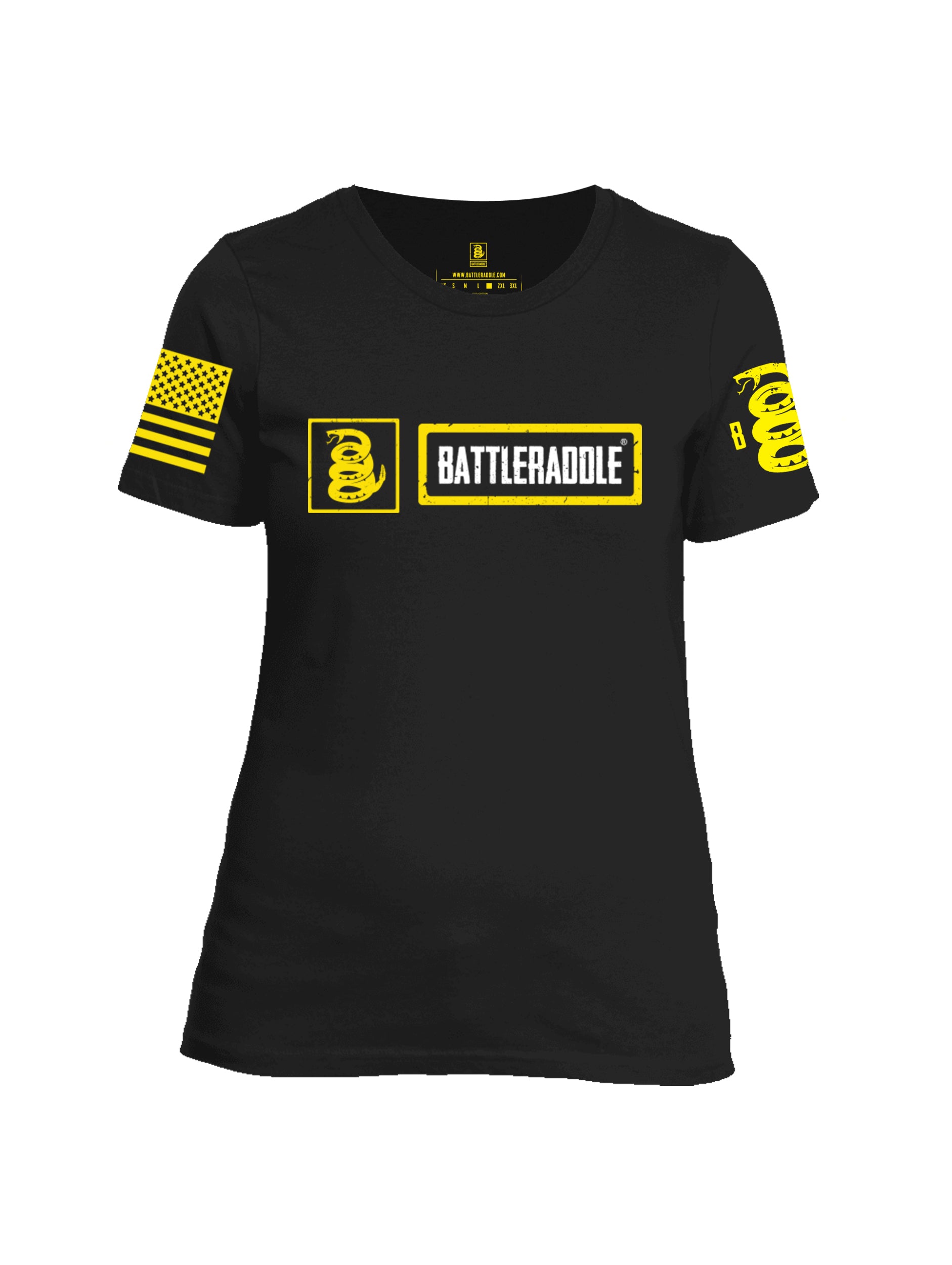 Battleraddle Original Logo Yellow Sleeve Print Womens Cotton Crew Neck T Shirt