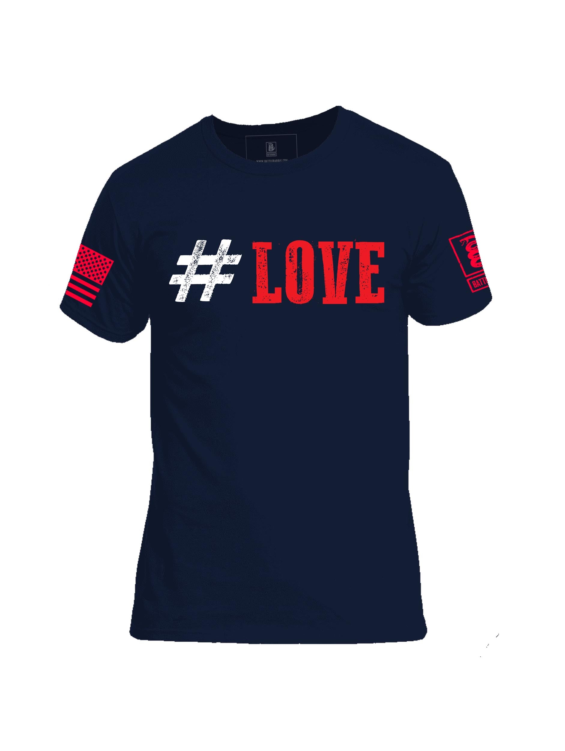 Battleraddle #Love Red Sleeve Print Mens Cotton Crew Neck T Shirt