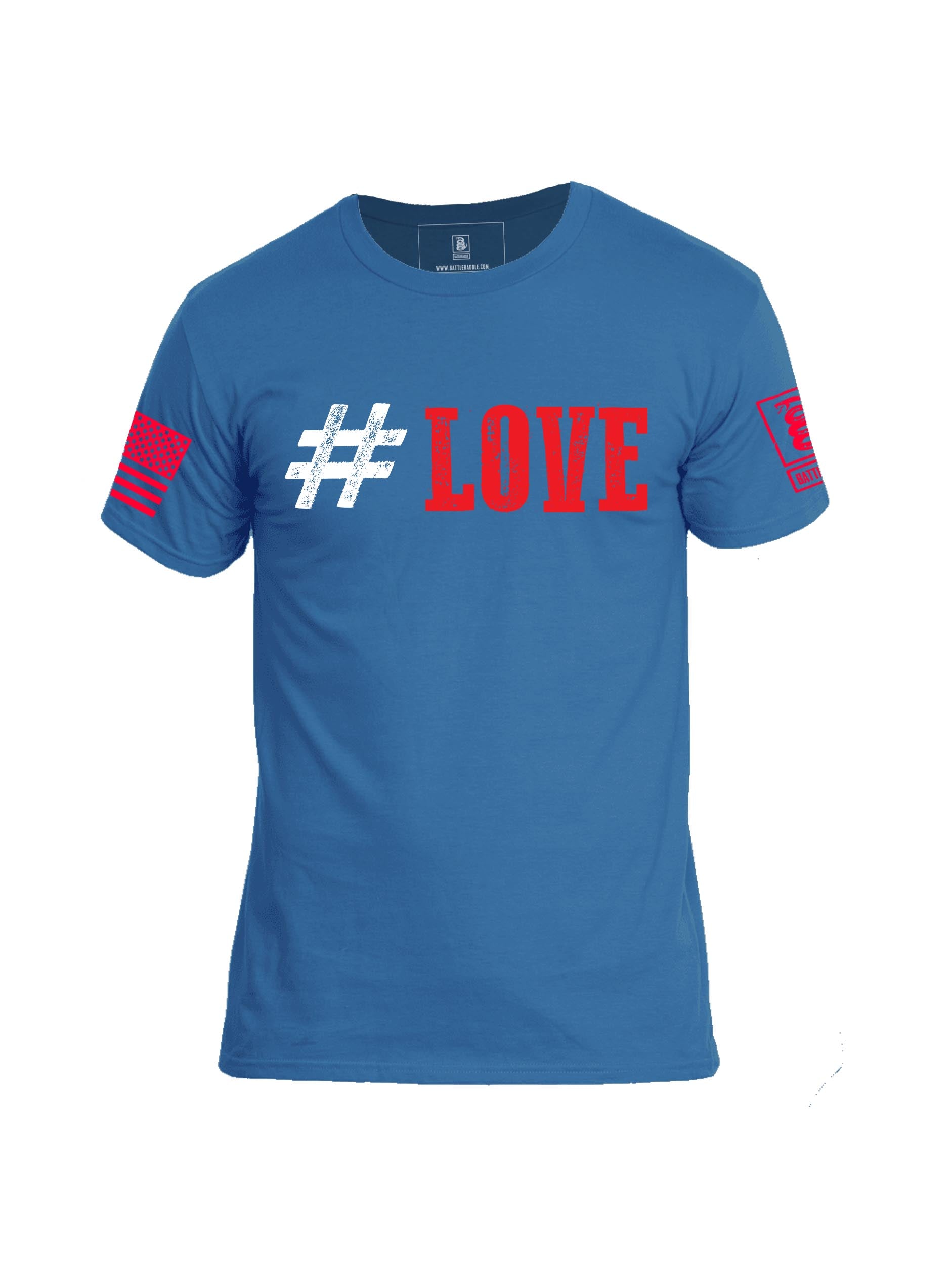 Battleraddle #Love Red Sleeve Print Mens Cotton Crew Neck T Shirt