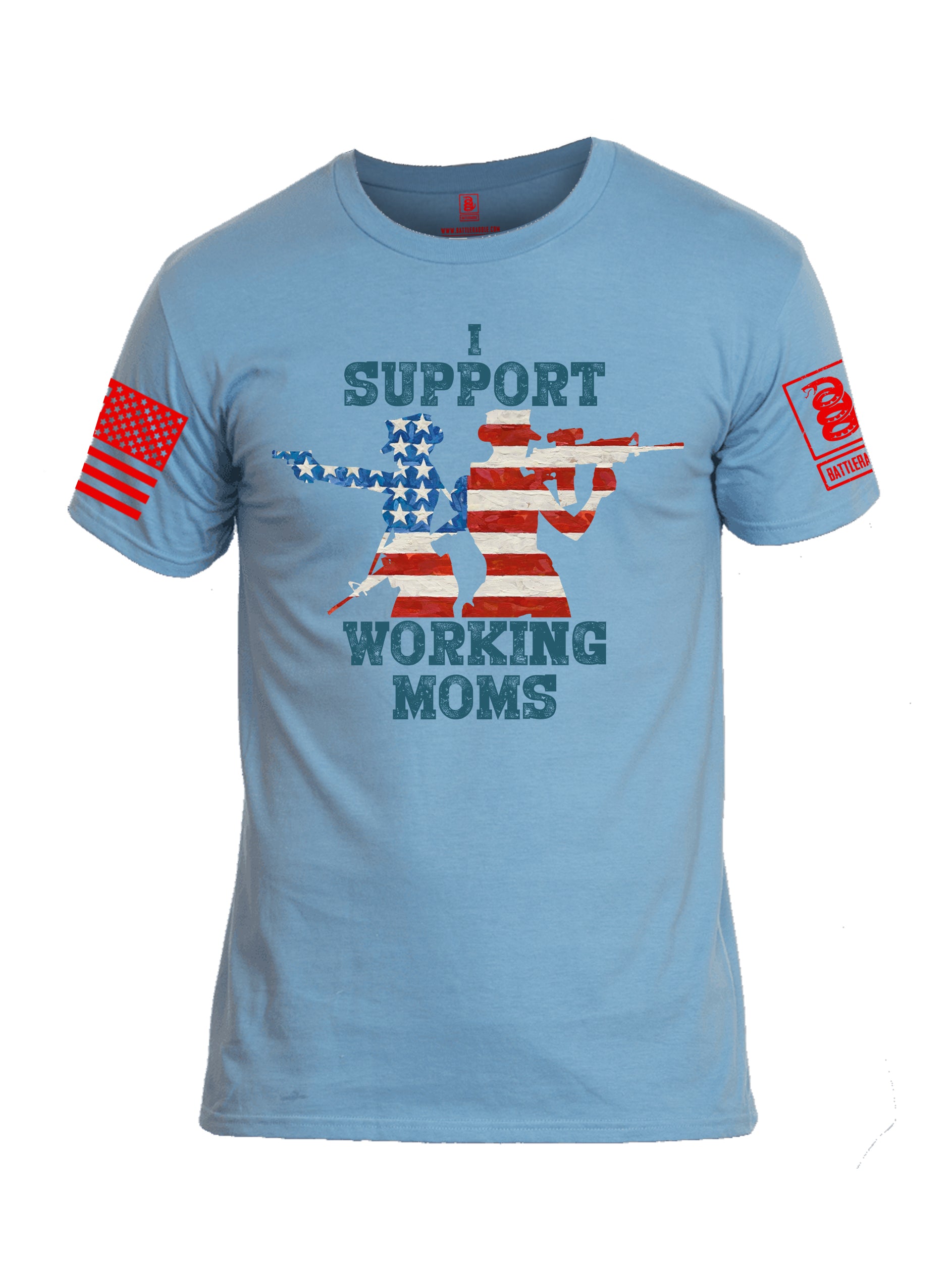 Battleraddle I Support Working Moms Red Sleeve Print Mens Cotton Crew Neck T Shirt