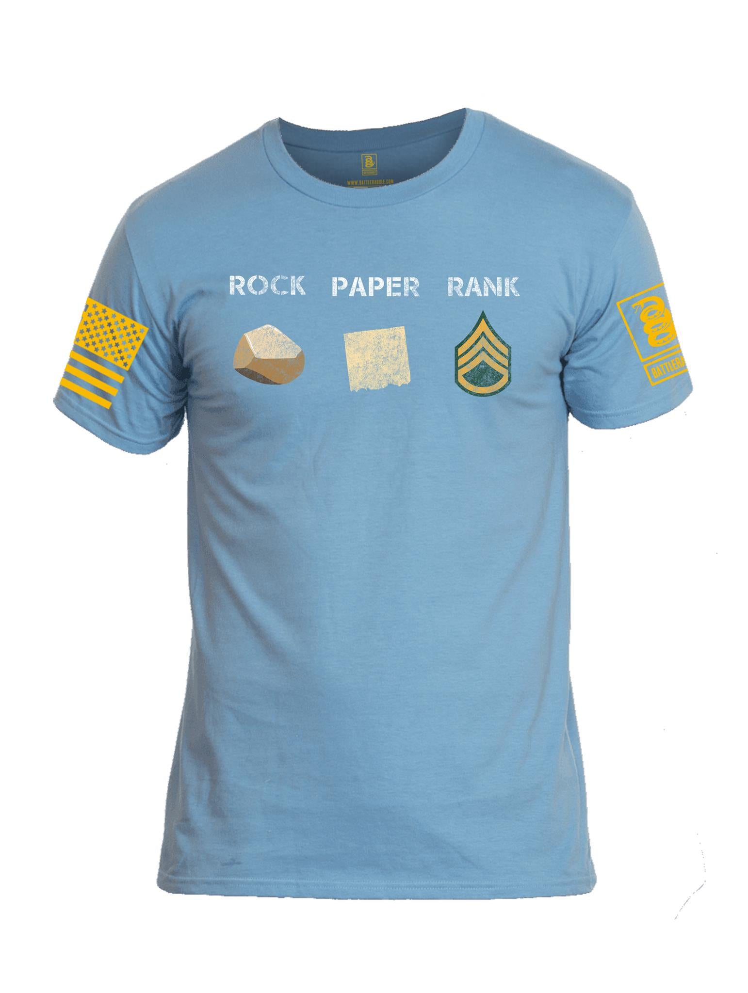 Battleraddle Rock Paper Rank Gold Sleeve Print Mens Cotton Crew Neck T Shirt