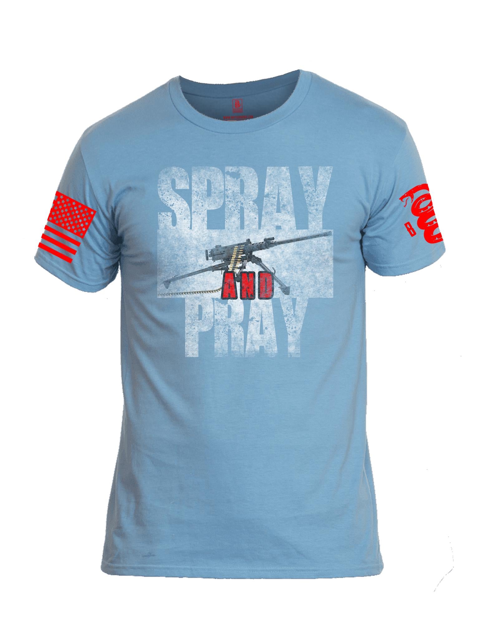 Battleraddle Spray And Pray Red Sleeve Print Mens Cotton Crew Neck T Shirt