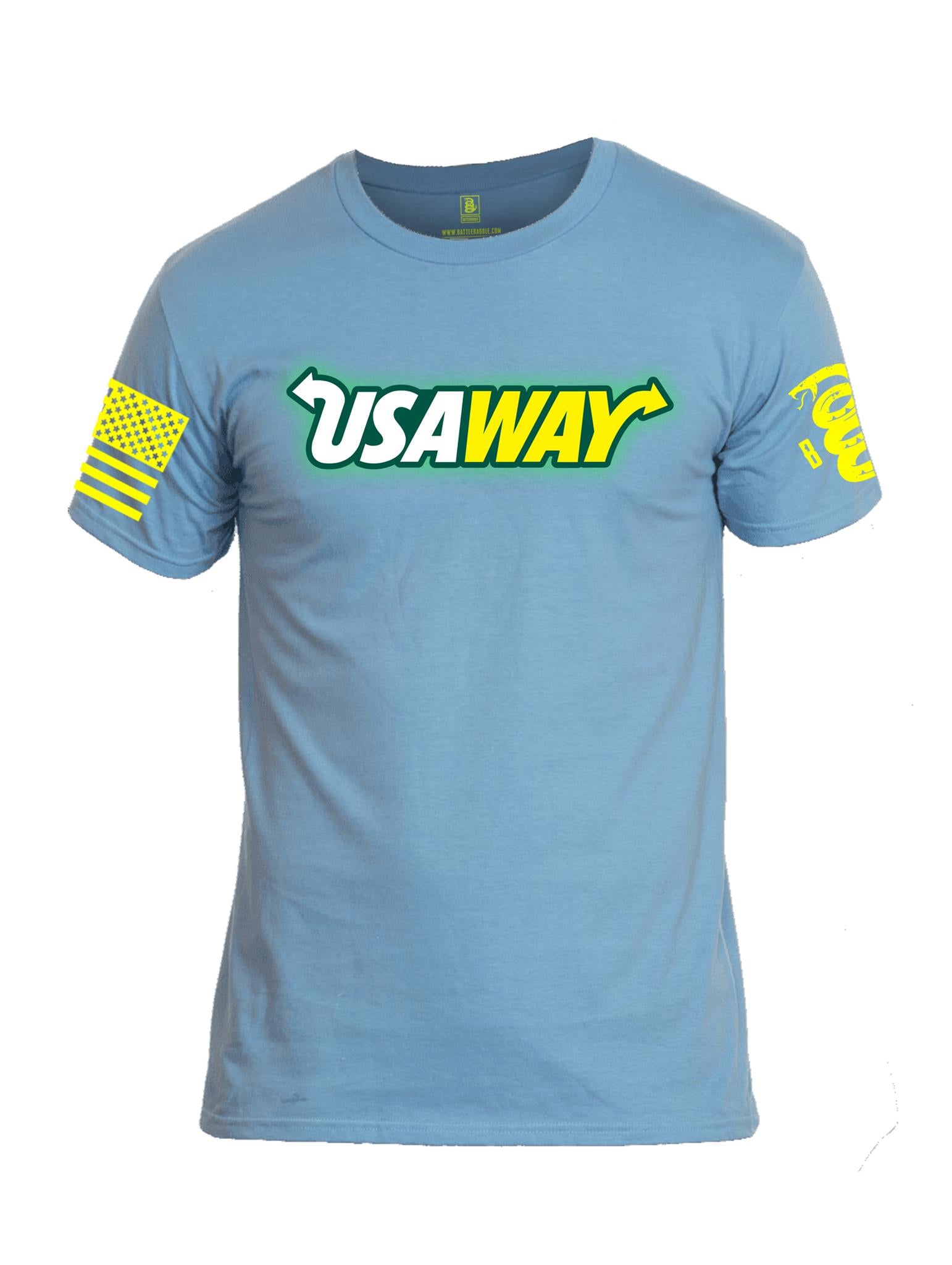 Battleraddle USAWAY Yellow Sleeve Print Mens Crew Neck Cotton T Shirt