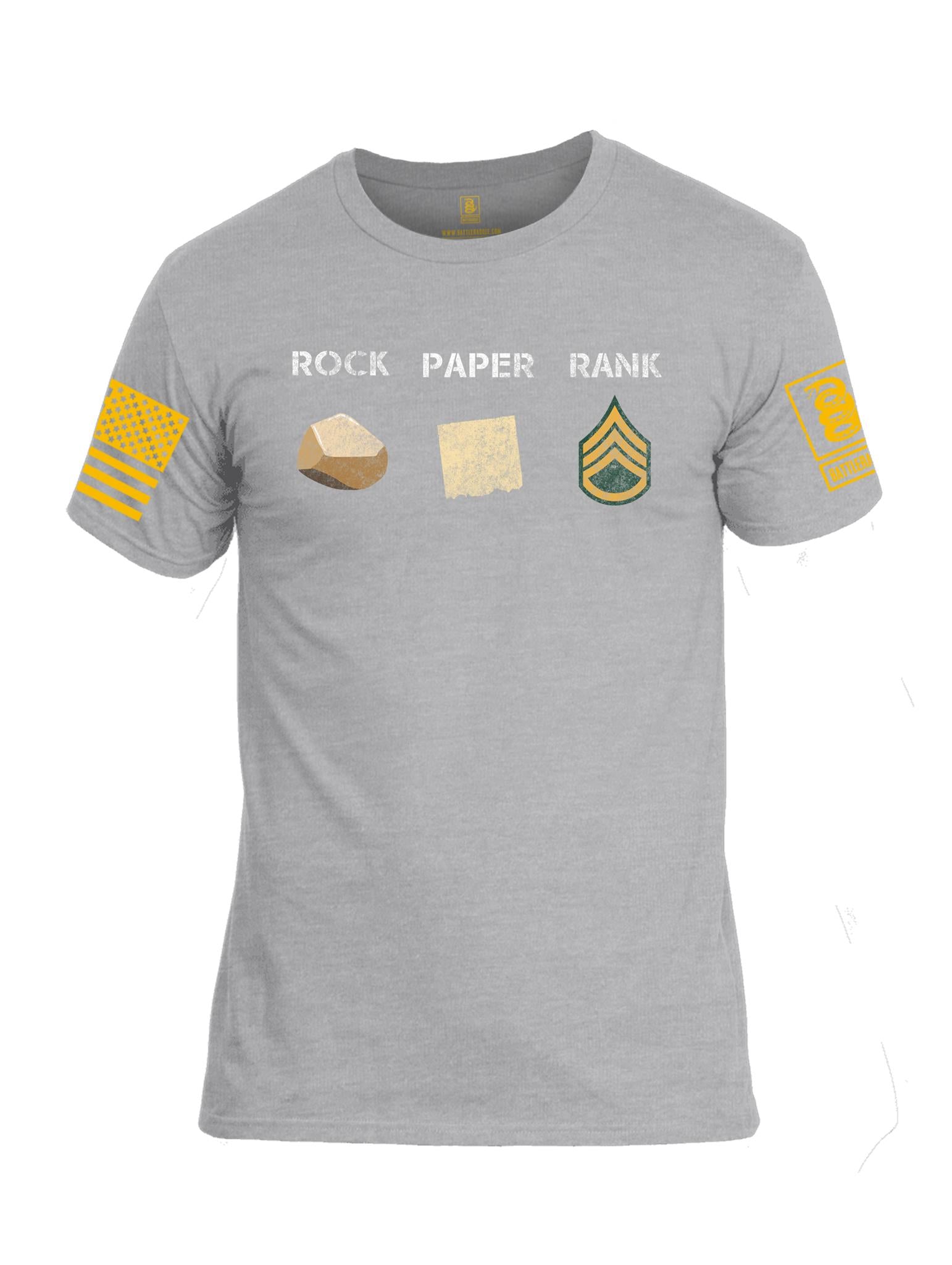 Battleraddle Rock Paper Rank Gold Sleeve Print Mens Cotton Crew Neck T Shirt