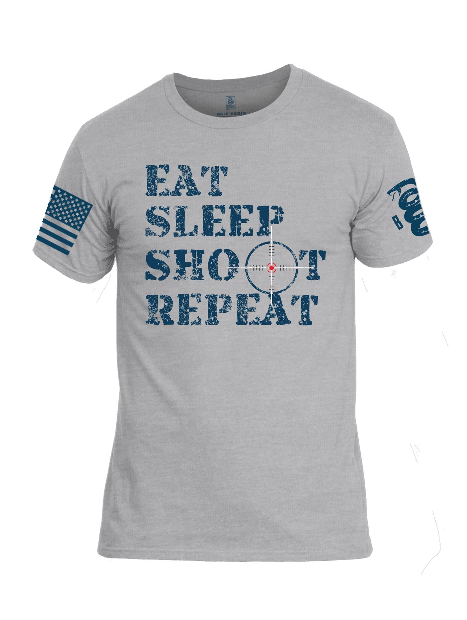 Battleraddle Eat Sleep Shoot Repeat Blue Sleeve Print Mens Cotton Crew Neck T Shirt