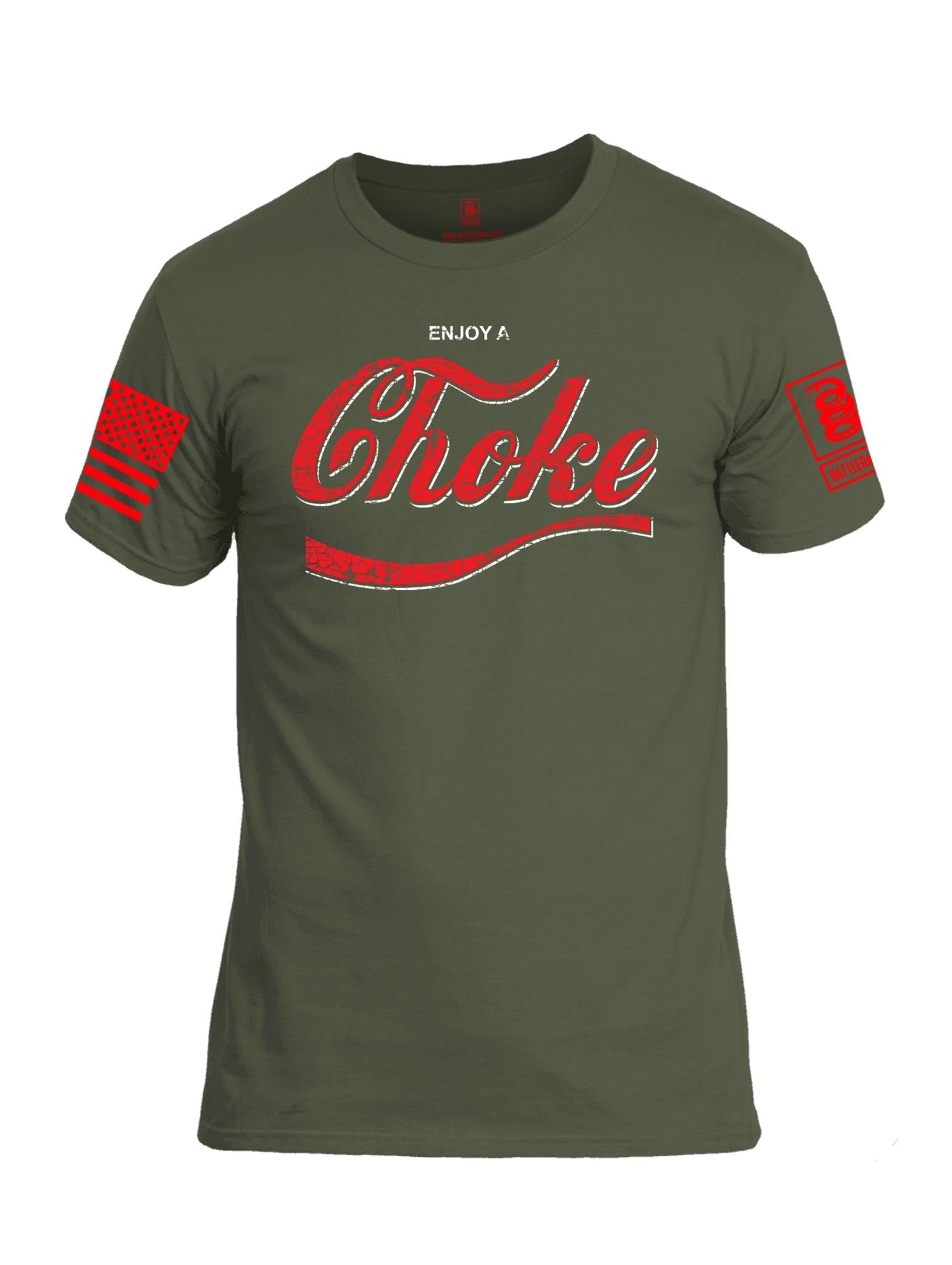 Battleraddle Enjoy A Choke Red Sleeve Print Mens Cotton Crew Neck T Shirt