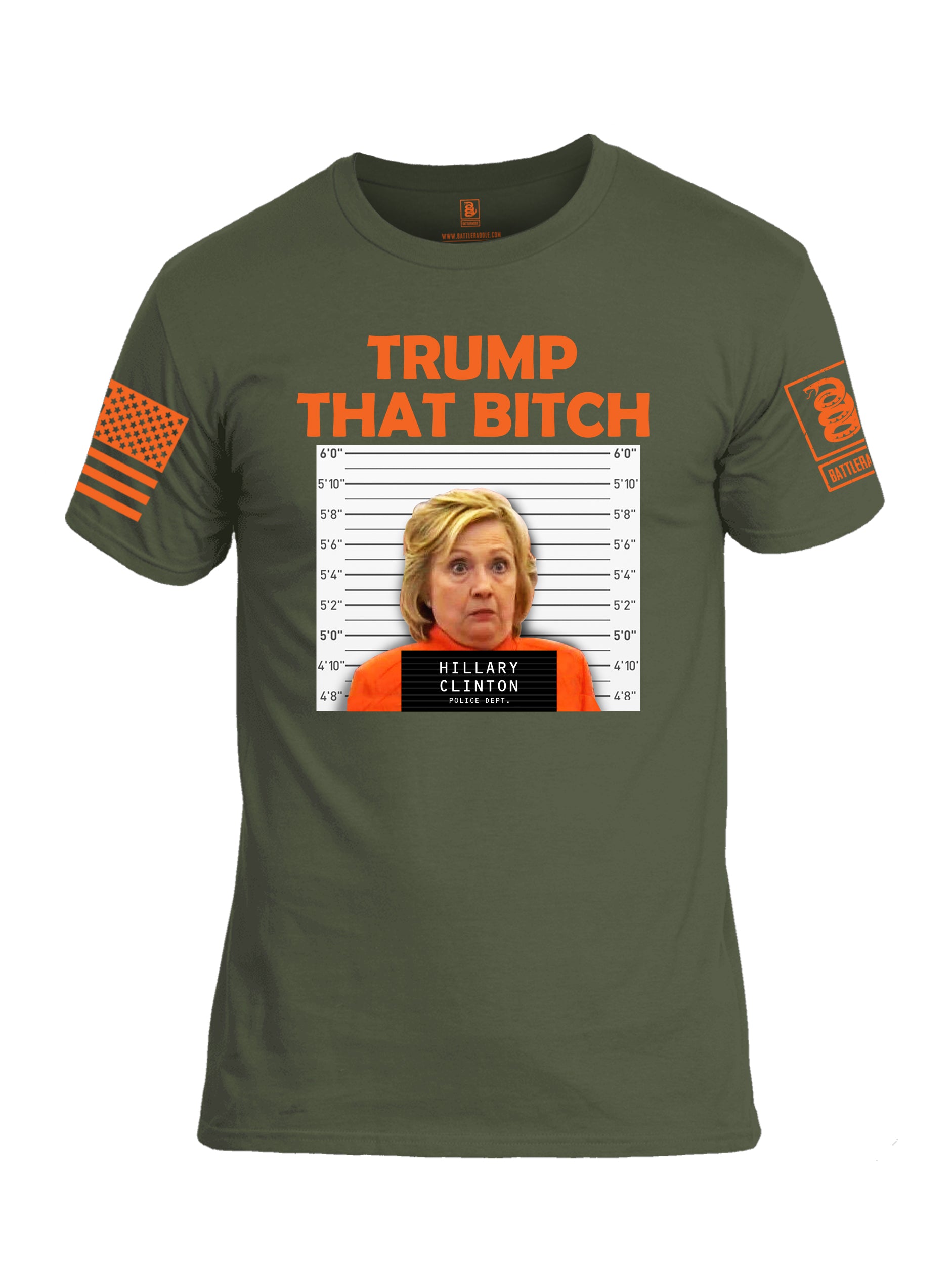 Battleraddle Trump That Bitch Orange Sleeve Print Mens Cotton Crew Neck T Shirt