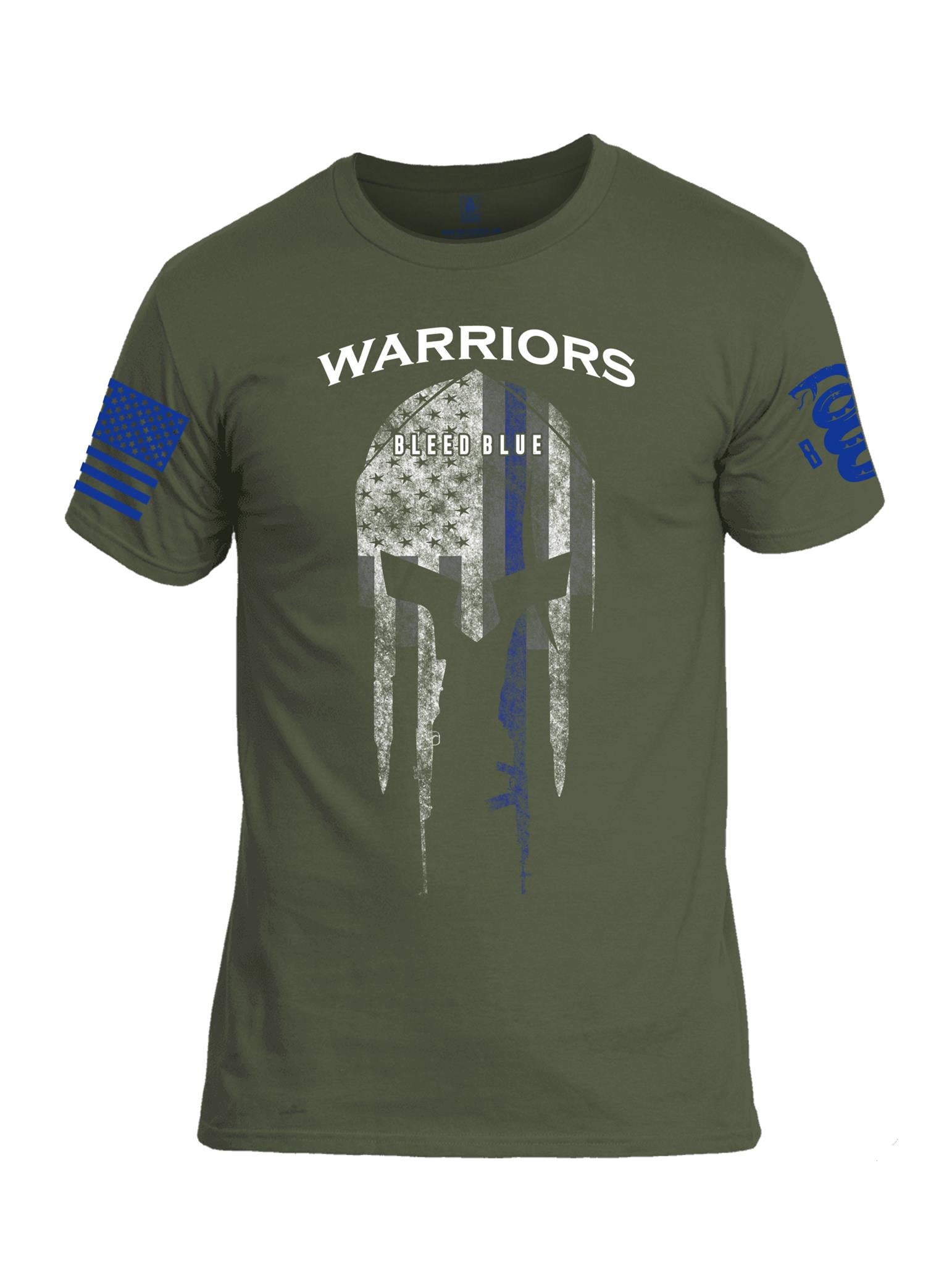 Battleraddle Warriors Bleed Blue Line Blue Sleeve Print Mens Cotton Crew Neck T Shirt