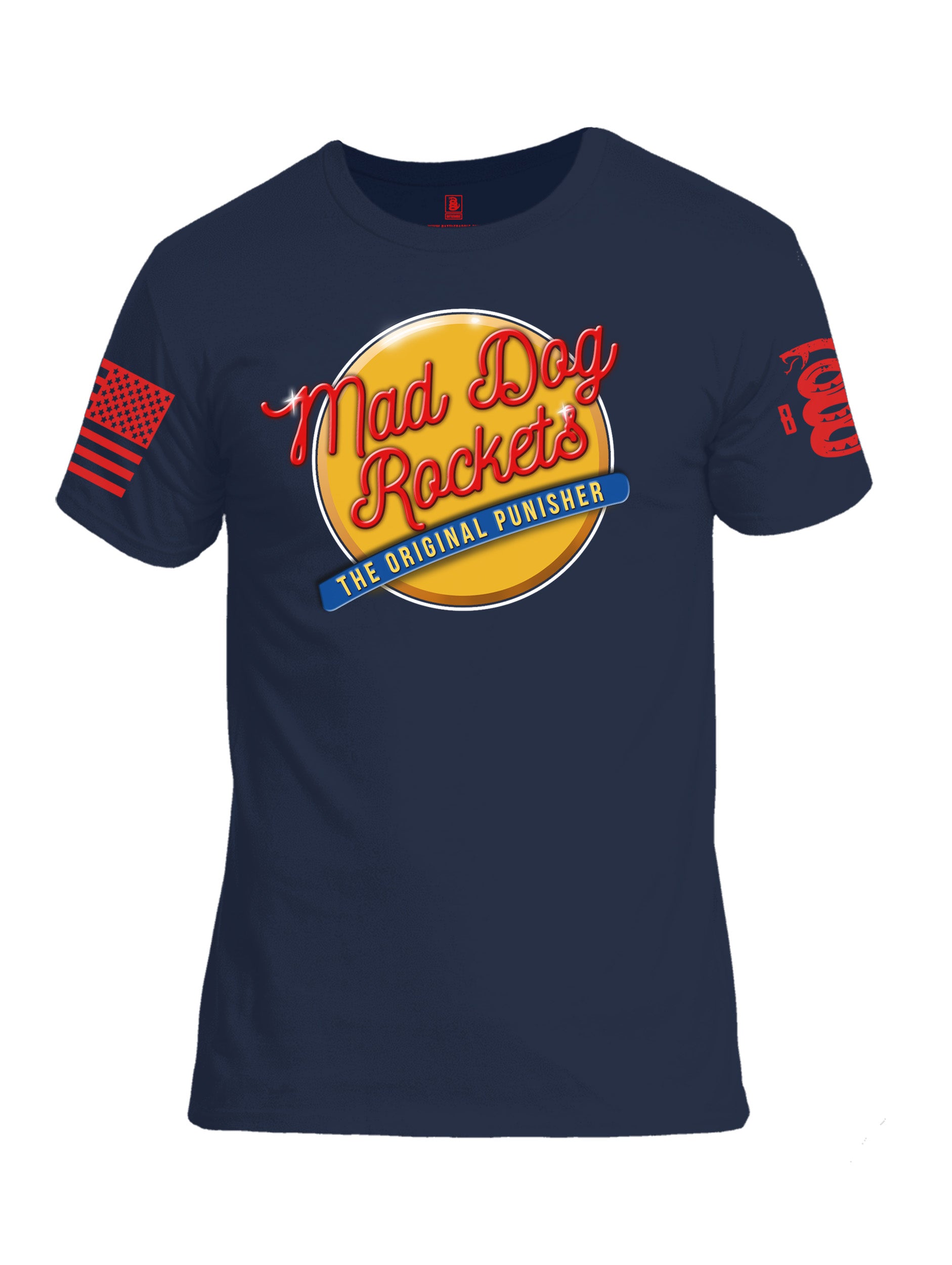 Battleraddle Mad Dog Rockets The Original Expounder Red Sleeve Print Mens Cotton Crew Neck T Shirt