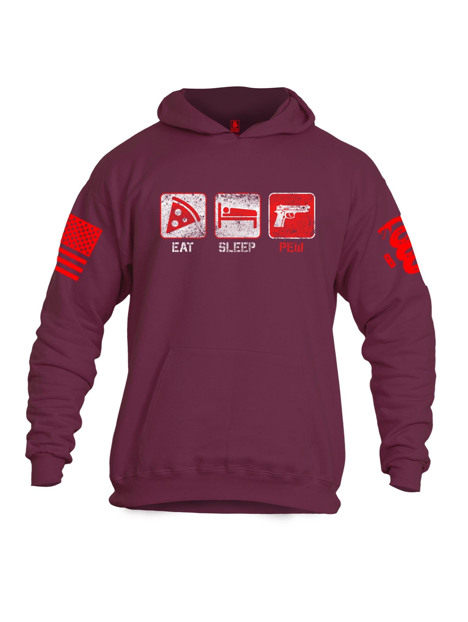 Battleraddle Eat Sleep Pew Red Sleeve Print Mens Cotton Pullover Hoodie With Pockets