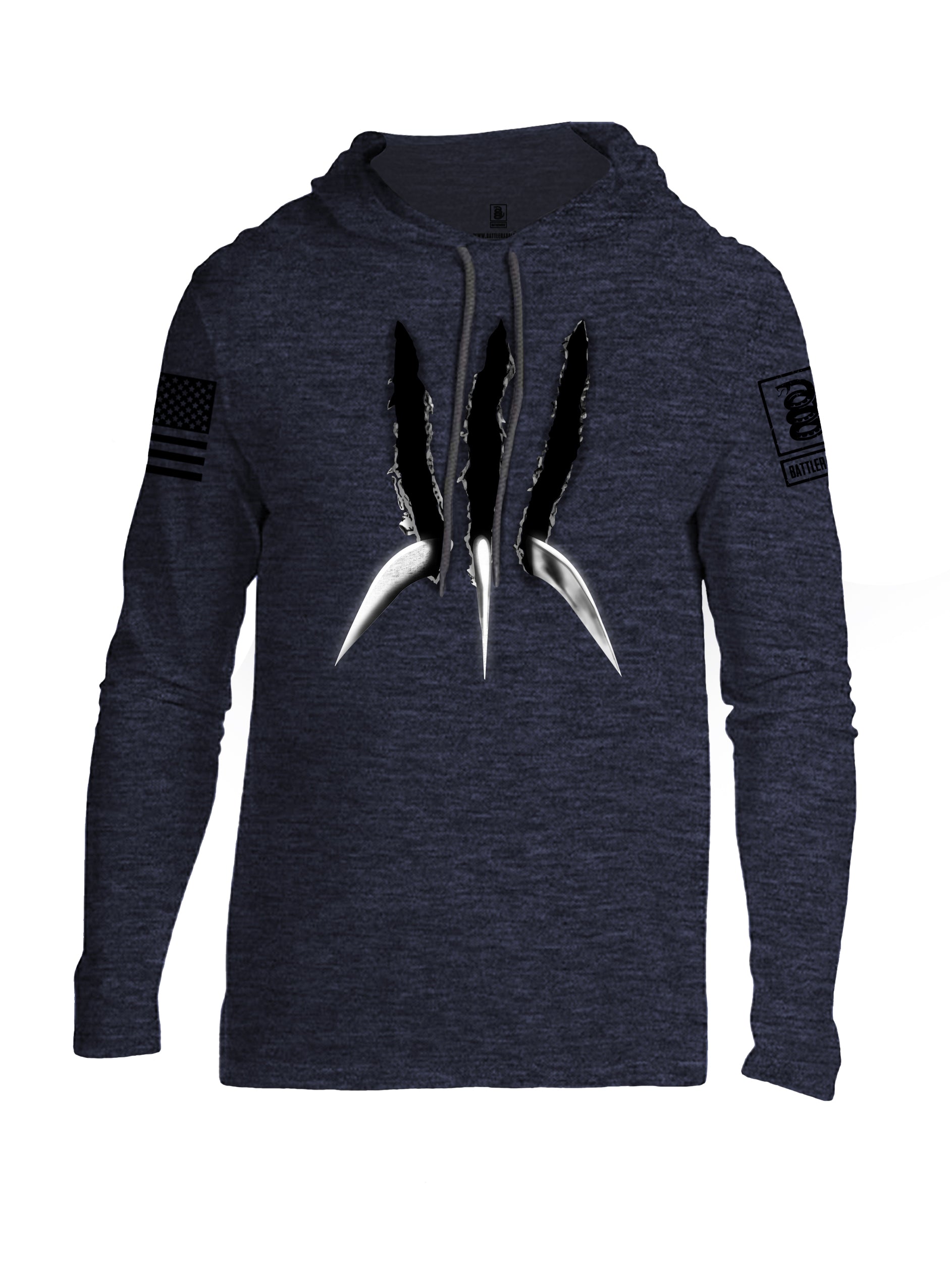 Battleraddle Wolve Adamantium Black Sleeve Print Mens Thin Cotton Lightweight Hoodie