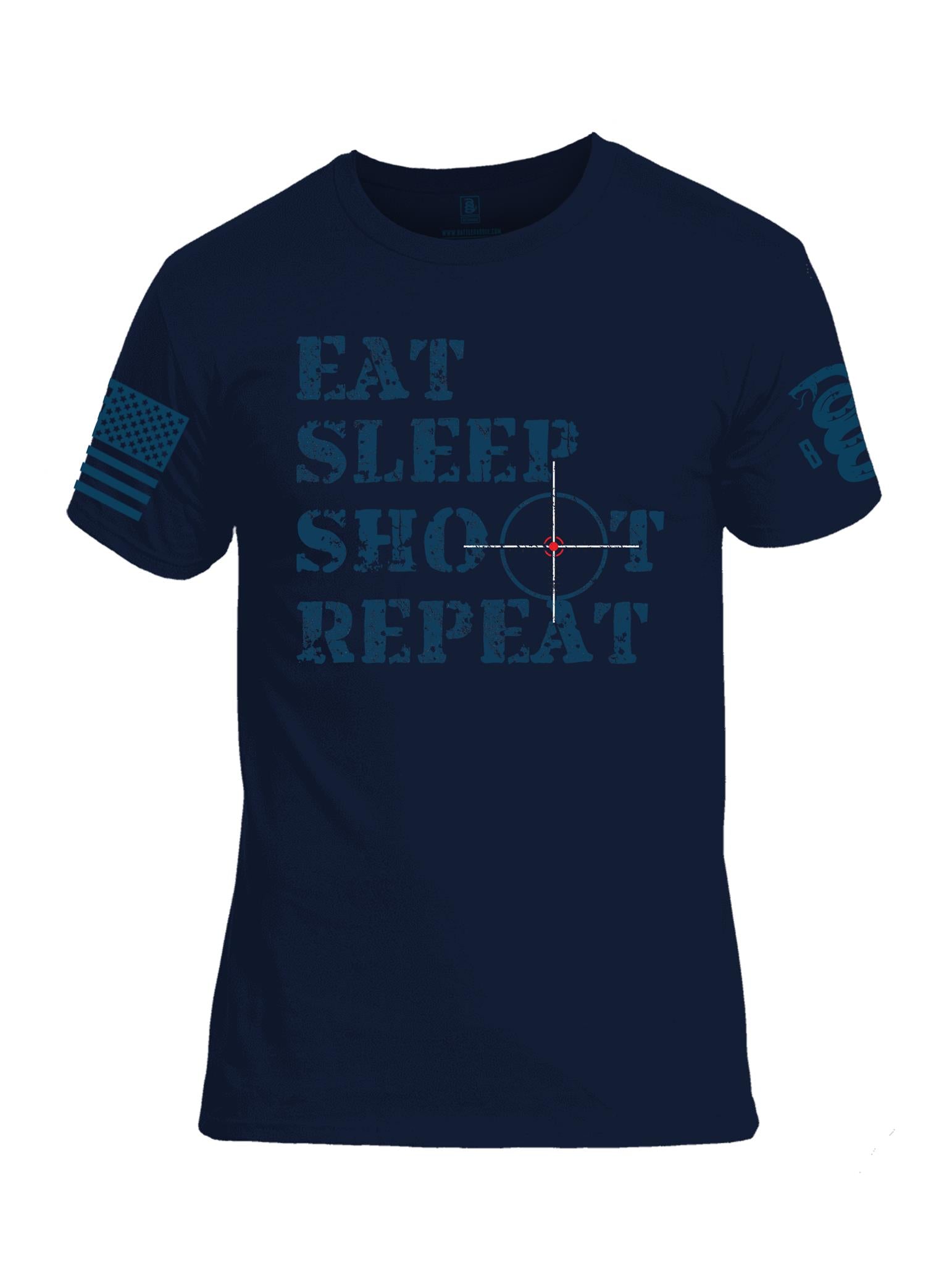 Battleraddle Eat Sleep Shoot Repeat Blue Sleeve Print Mens Cotton Crew Neck T Shirt