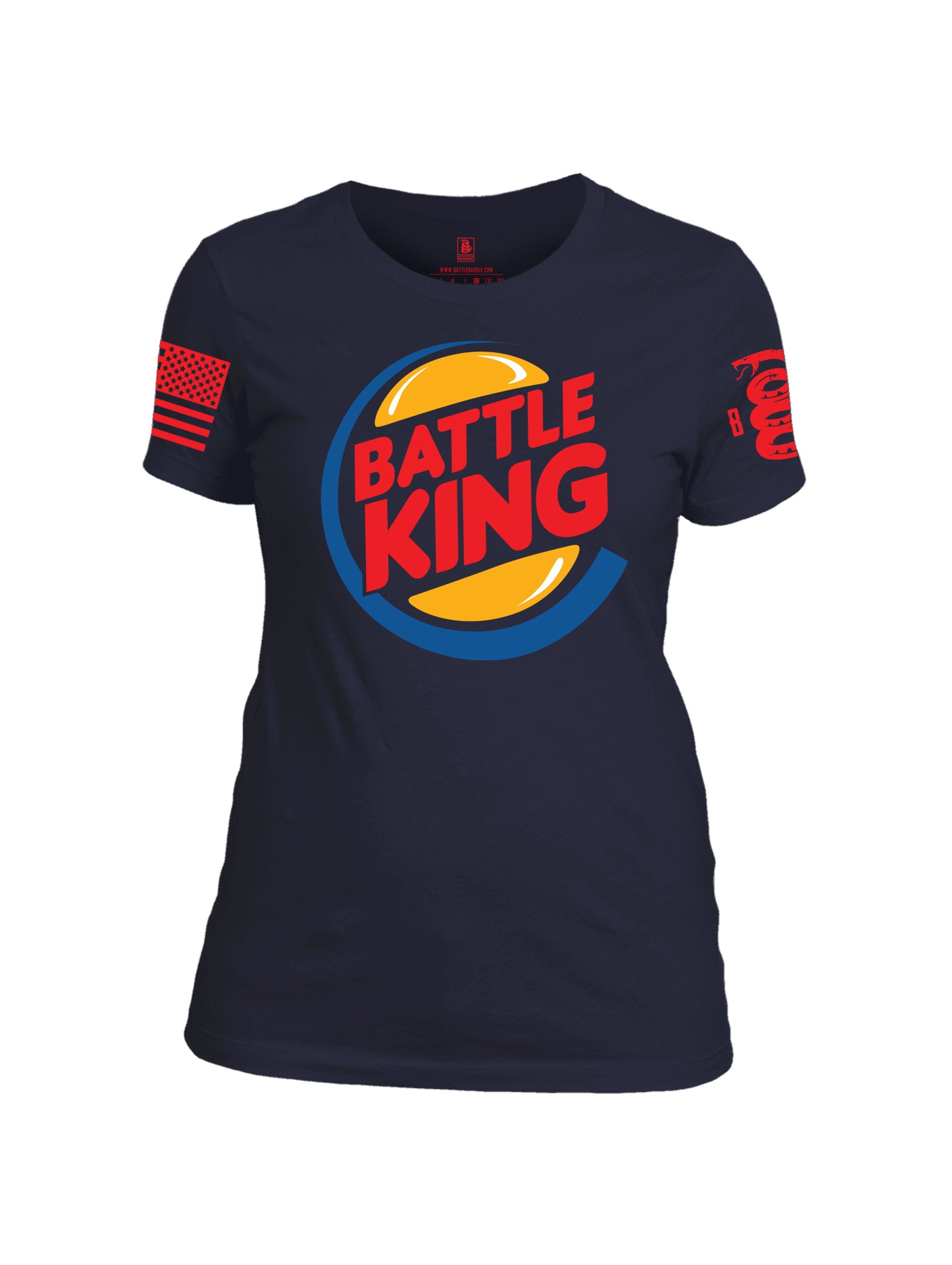 Battleraddle Battle King Red Sleeve Print Womens Cotton Crew Neck T Shirt