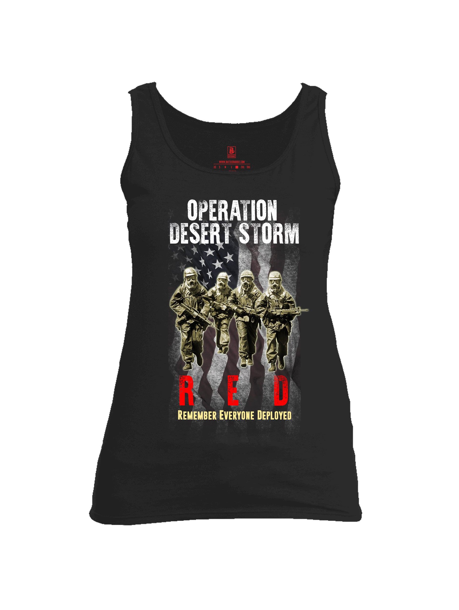 Battleraddle Operation Desert Storm RED Remember Everyone Deployed Womens Cotton Tank Top