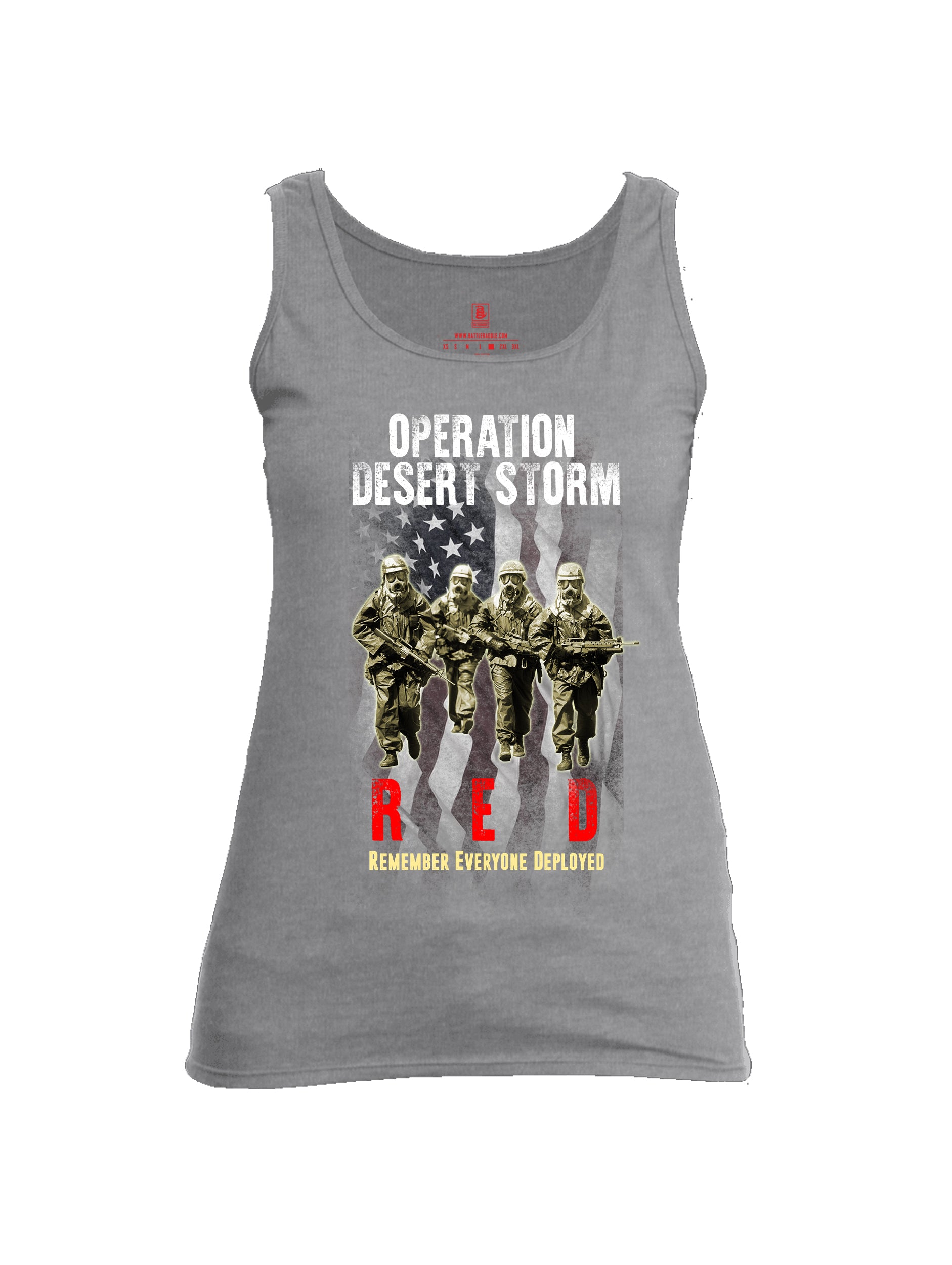 Battleraddle Operation Desert Storm RED Remember Everyone Deployed Womens Cotton Tank Top