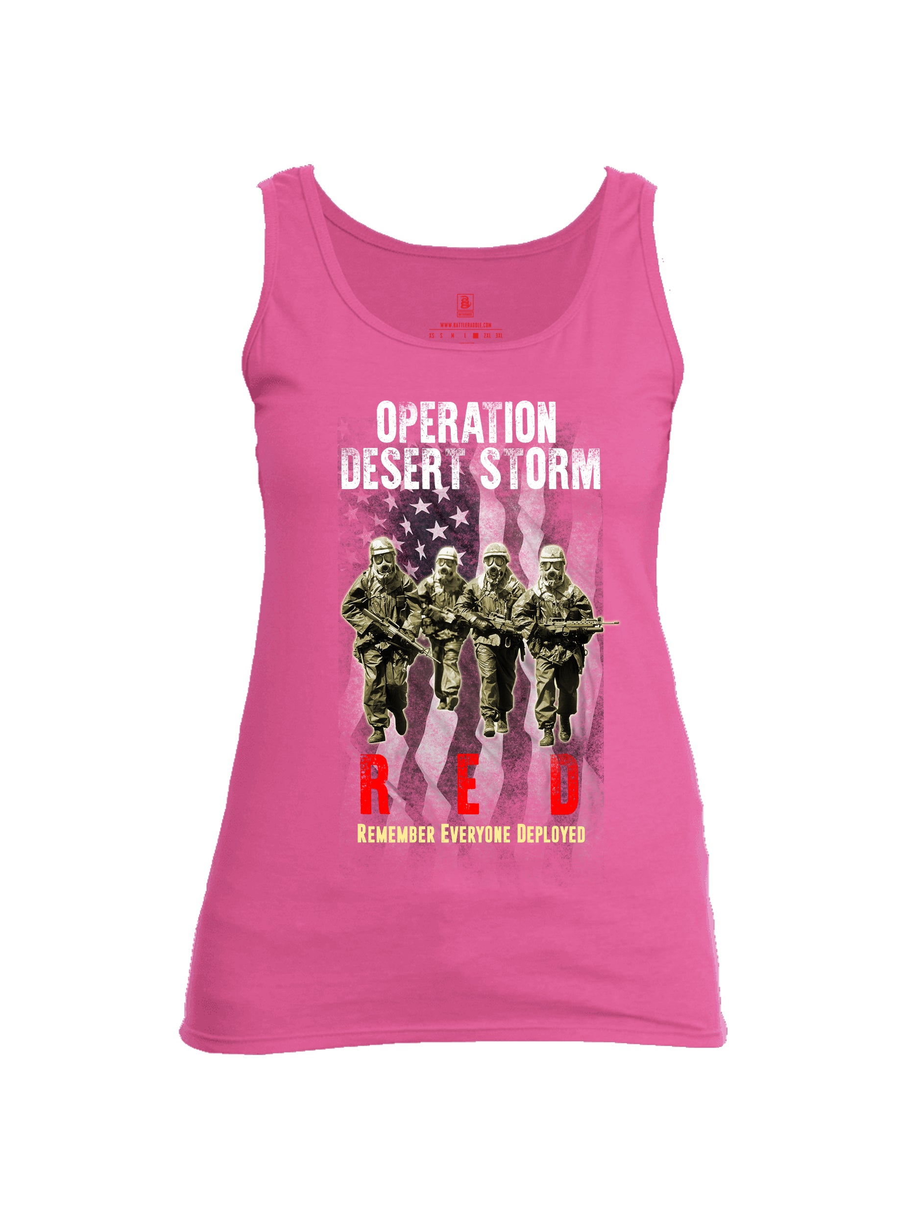 Battleraddle Operation Desert Storm RED Remember Everyone Deployed Womens Cotton Tank Top