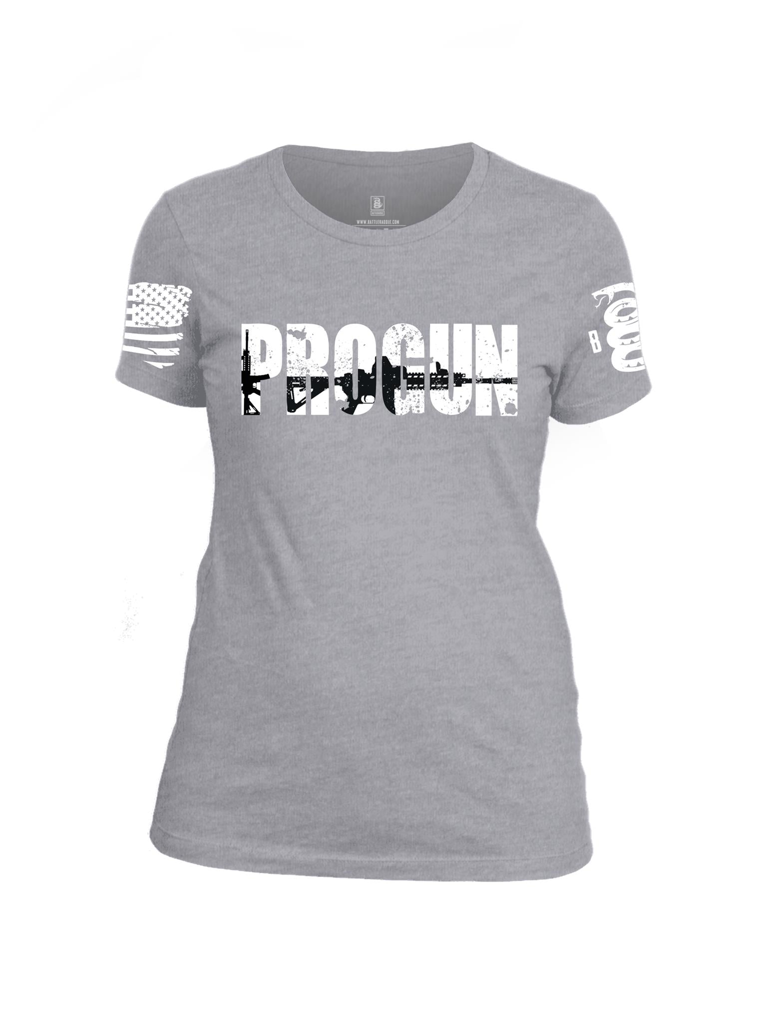 Battleraddle PROGUN White Sleeve Print Womens Cotton Crew Neck T Shirt