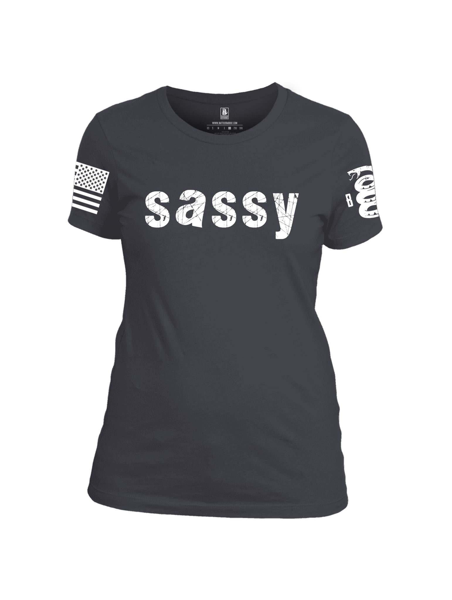 Battleraddle SASSY White Sleeve Print Womens Cotton Crew Neck T Shirt