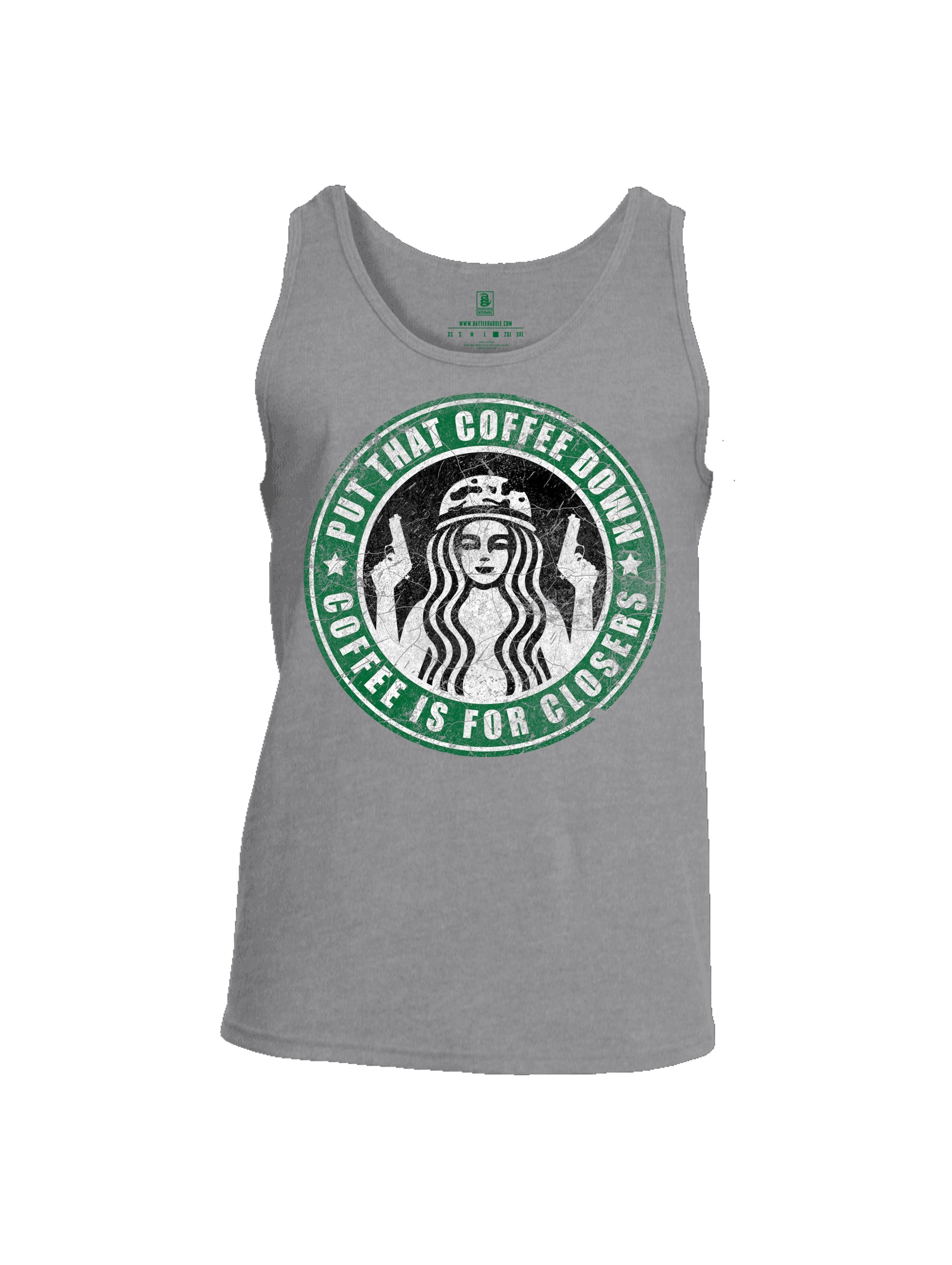 Battleraddle Put That Coffee Down Coffee Is For Closers Mens Cotton Tank Top