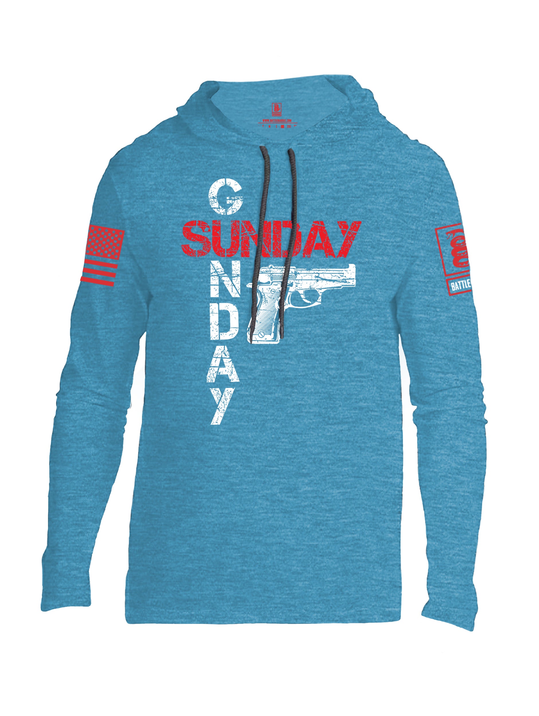 Battleraddle Sunday Gunday Red Sleeve Print Mens Thin Cotton Lightweight Hoodie