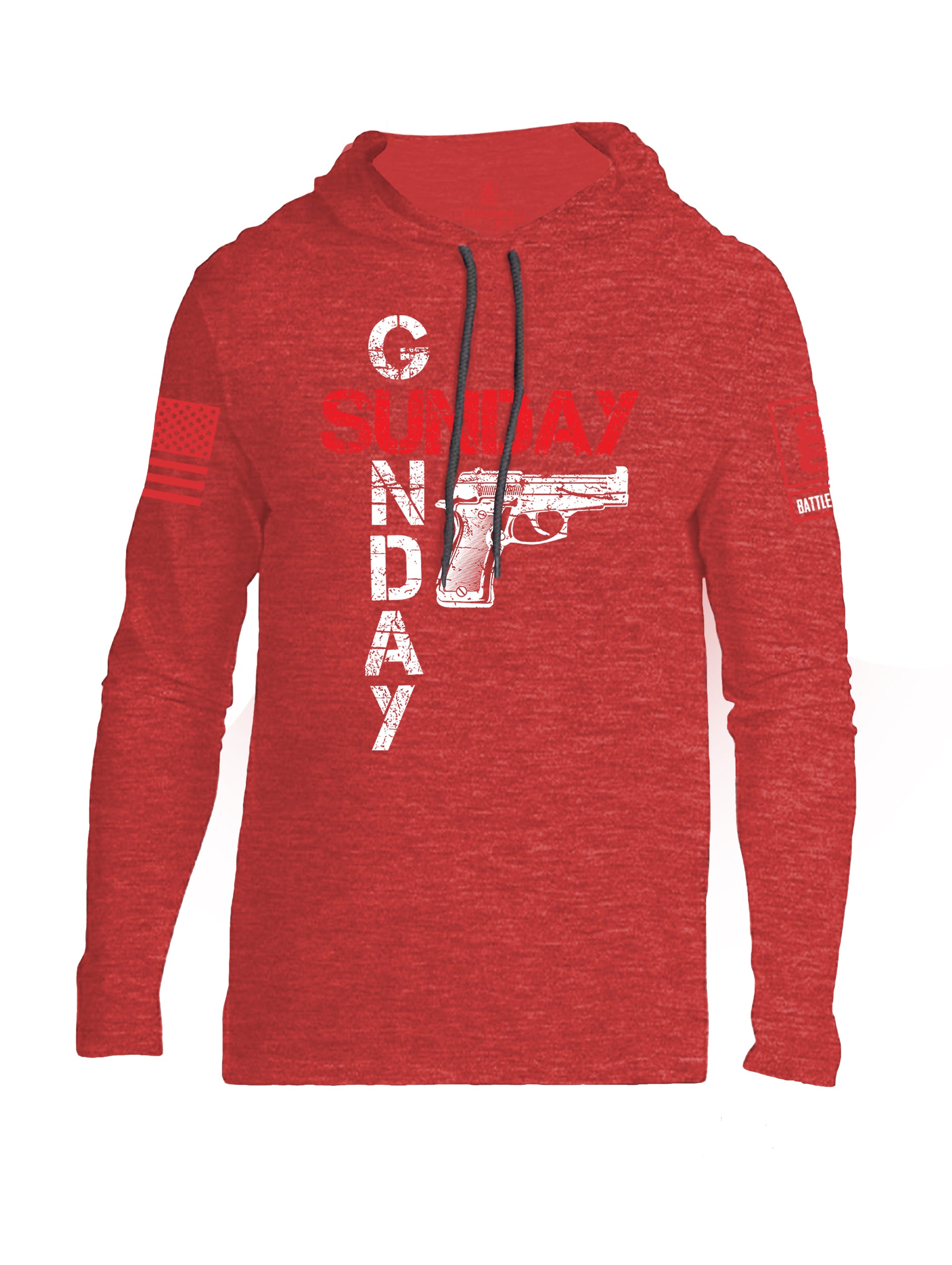 Battleraddle Sunday Gunday Red Sleeve Print Mens Thin Cotton Lightweight Hoodie