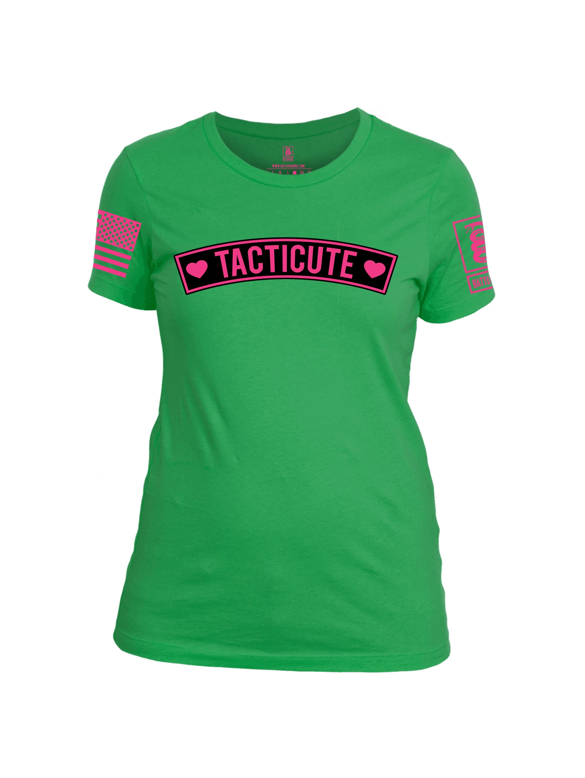 Battleraddle Tacticute Pink Sleeve Print Womens Cotton Crew Neck T Shirt