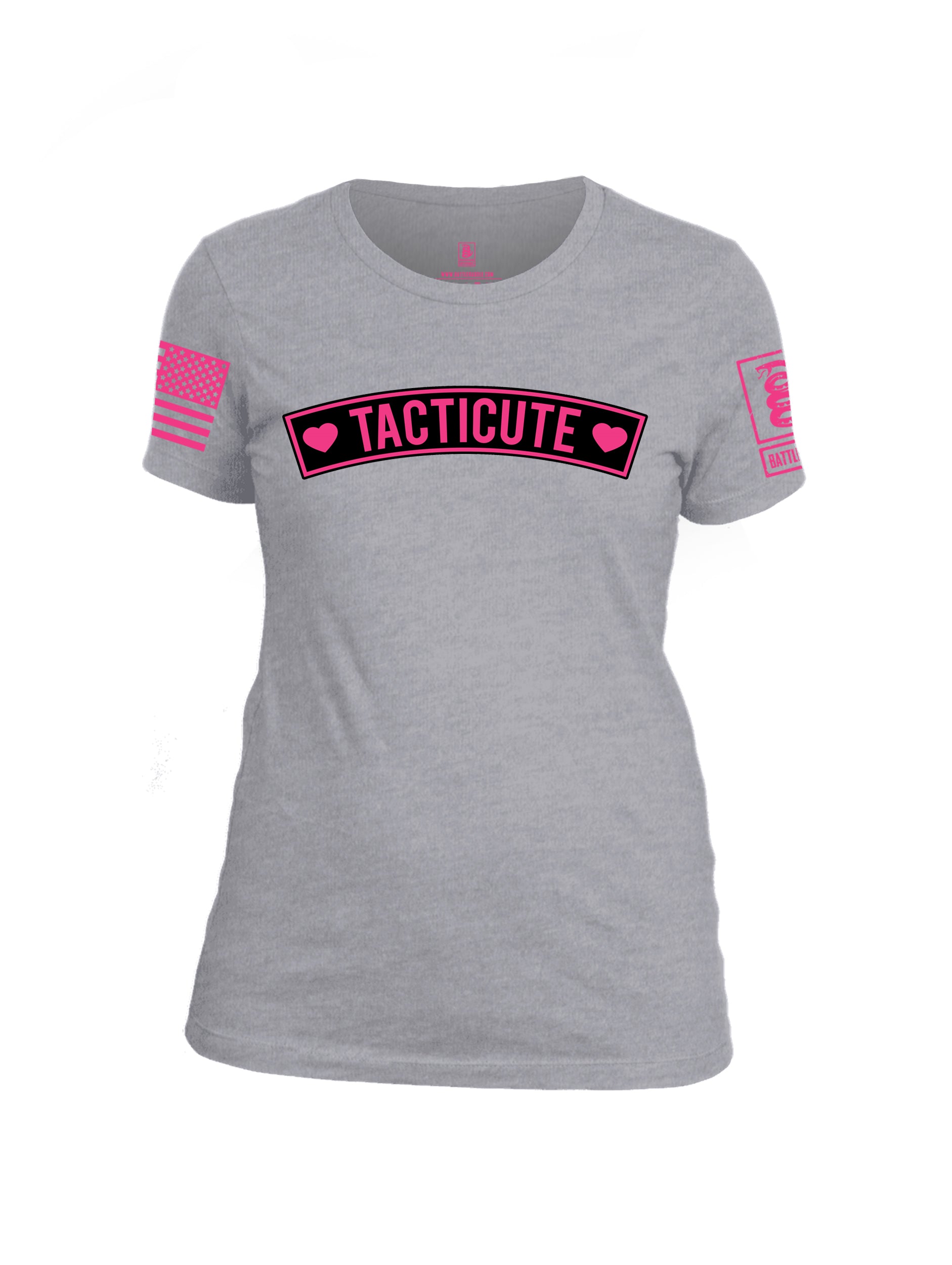 Battleraddle Tacticute Pink Sleeve Print Womens Cotton Crew Neck T Shirt