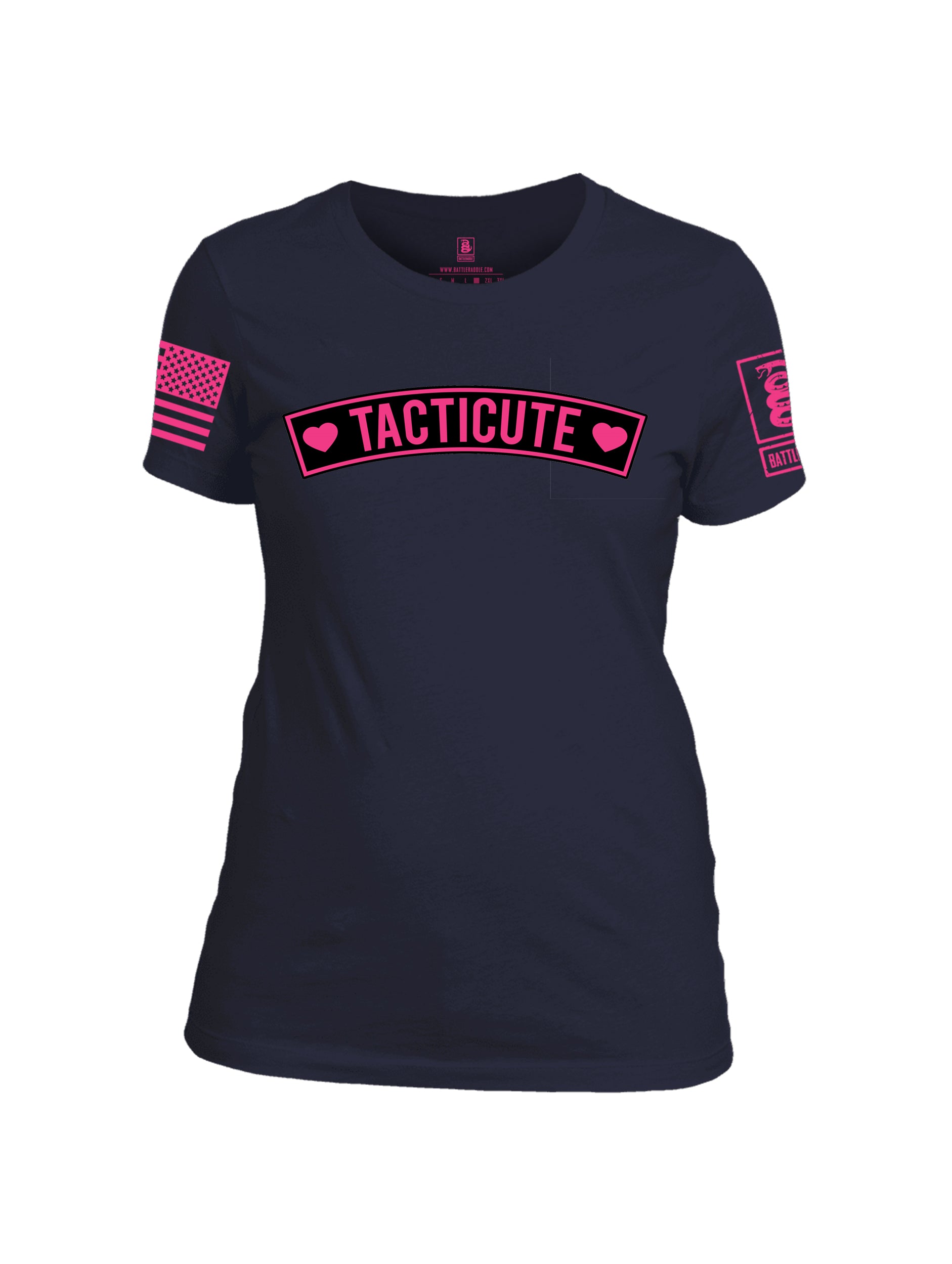 Battleraddle Tacticute Pink Sleeve Print Womens Cotton Crew Neck T Shirt