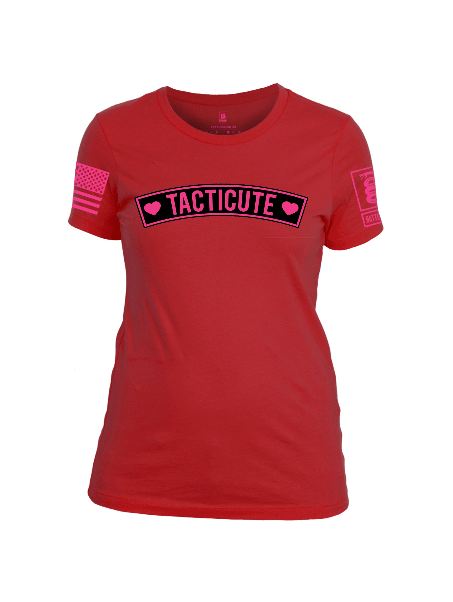 Battleraddle Tacticute Pink Sleeve Print Womens Cotton Crew Neck T Shirt