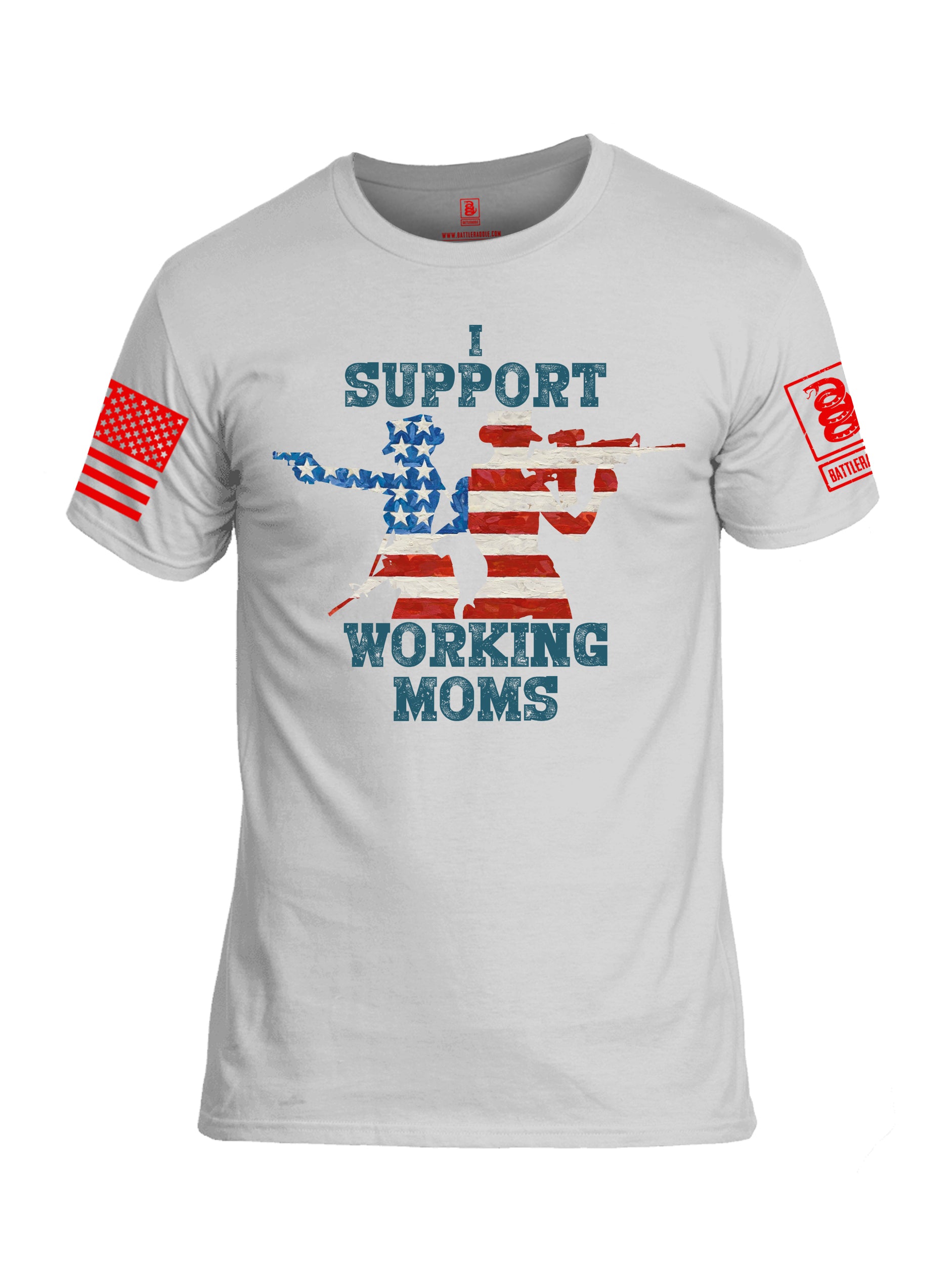 Battleraddle I Support Working Moms Red Sleeve Print Mens Cotton Crew Neck T Shirt