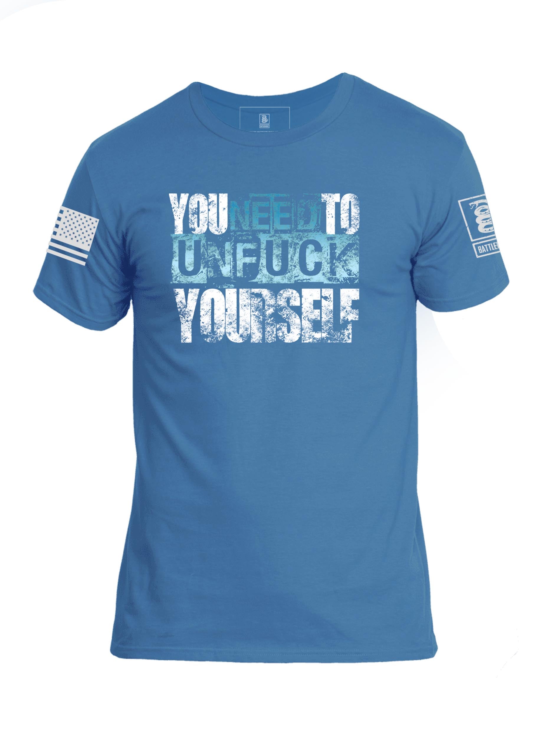 Battleraddle You Need To Unfuck Yourself White Sleeve Print Mens Cotton Crew Neck T Shirt