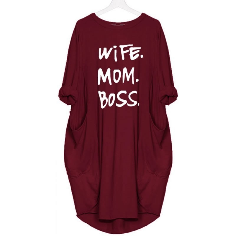 Vibe WIFE MOM BOSS Cotton TShirt Off Shoulder Tops