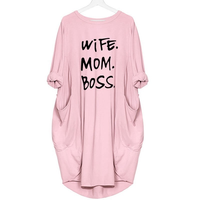 Vibe WIFE MOM BOSS Cotton TShirt Off Shoulder Tops