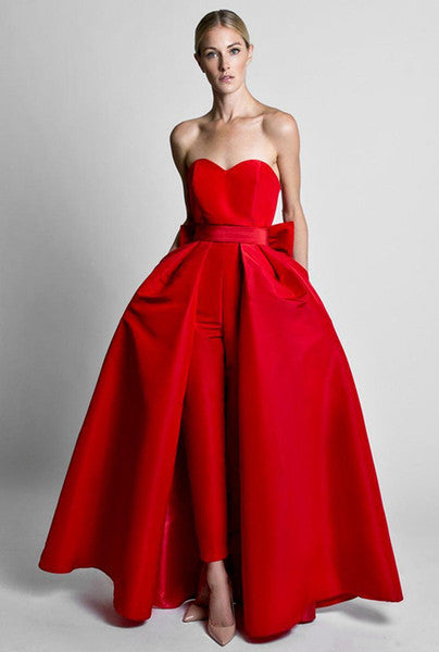 Charlotte Red Detachable Evening Dress With Jumpsuit